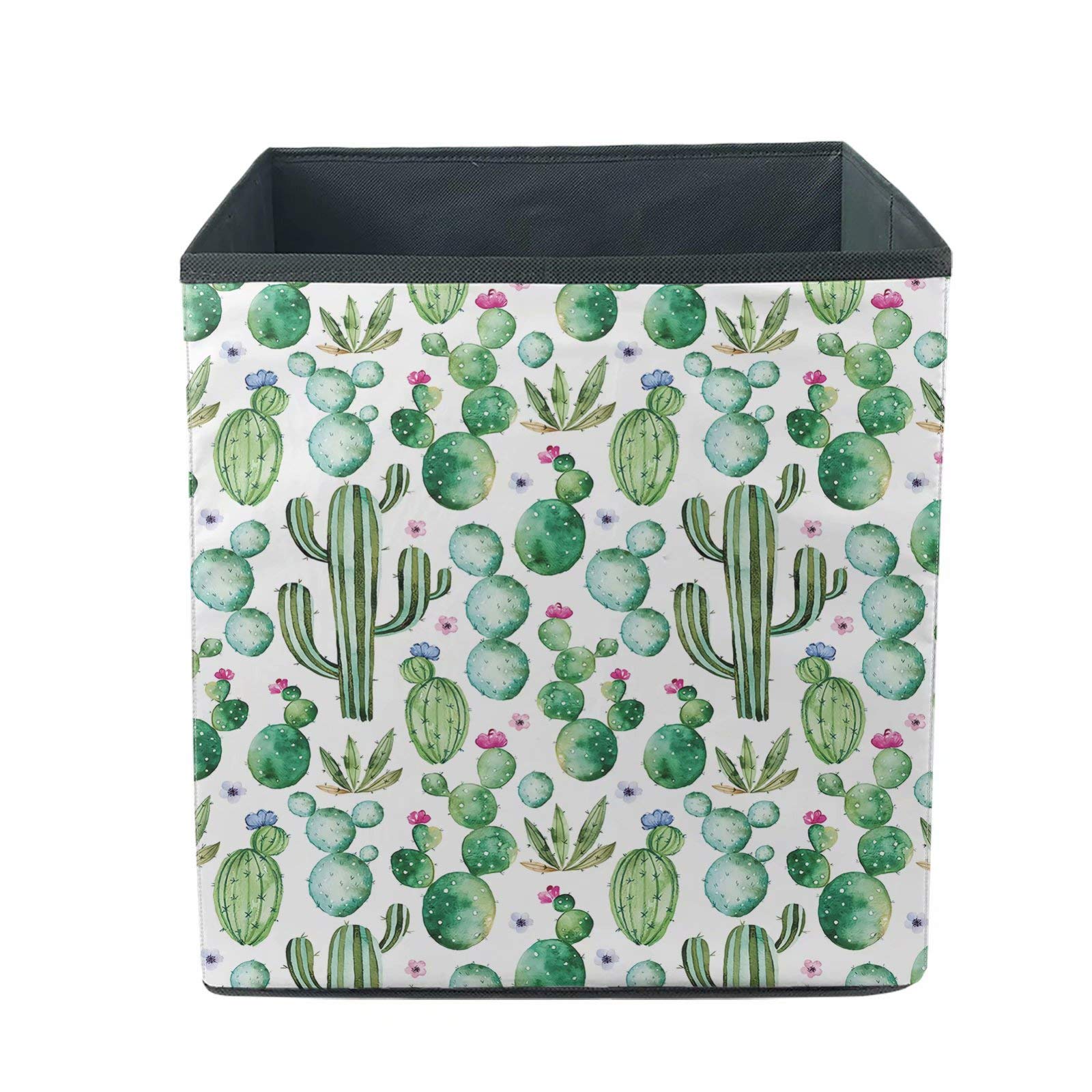 AFPANQZ Large Fabric Storage Bins - 13x13x13 Inch Cactus Cube Organizer Baskets for Toys, Clothes, Office Supplies | Summer Home Organization Solution for Bedroom, Closet & Kids Room (Light Green)