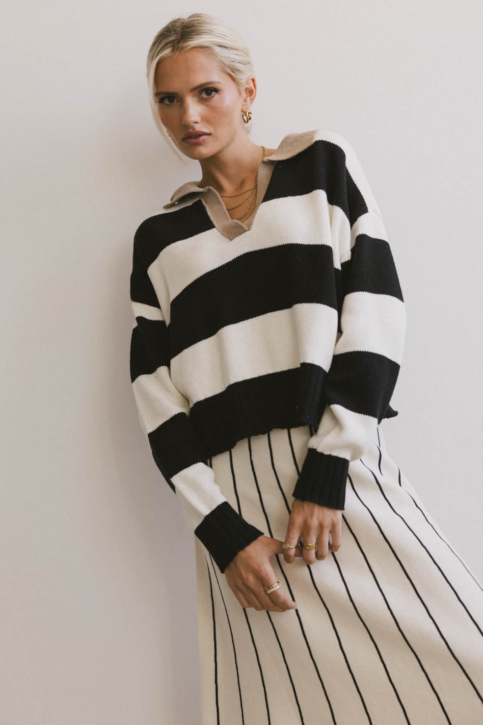 Akari Ivory Striped Sweater for Women - Soft Knit Pullover Casual Tops | Perfect for Fall & Winter Outfits, Office Wear & Weekend Brunch