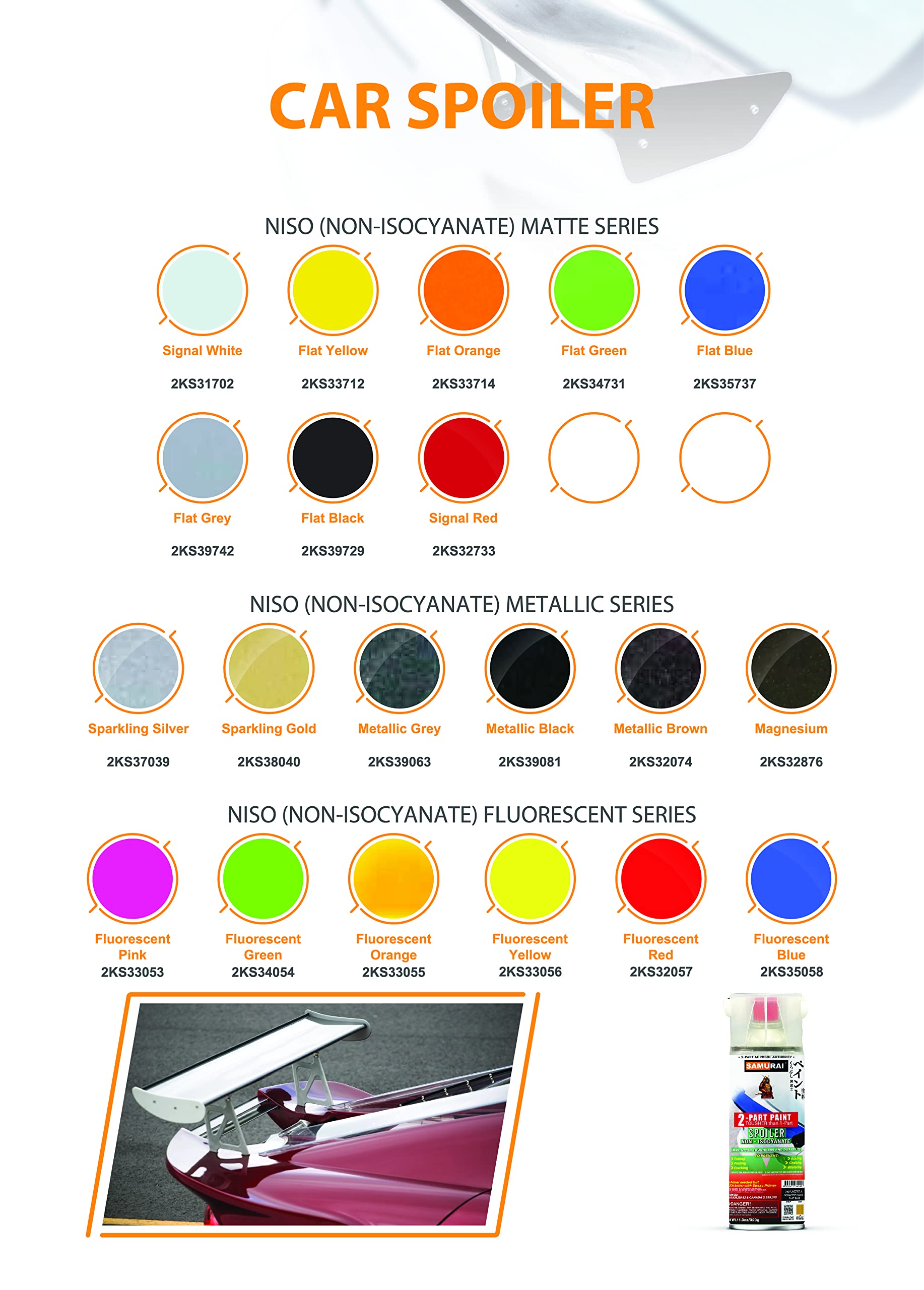 High-Performance SAMURAI 2-Part Car Spoiler Spray Paint - Non-Isocyanate (NISO) Formula, Metallic Grey (6 Cans) - Perfect for Automotive Restoration, Custom Paint Jobs & DIY Car Modifications