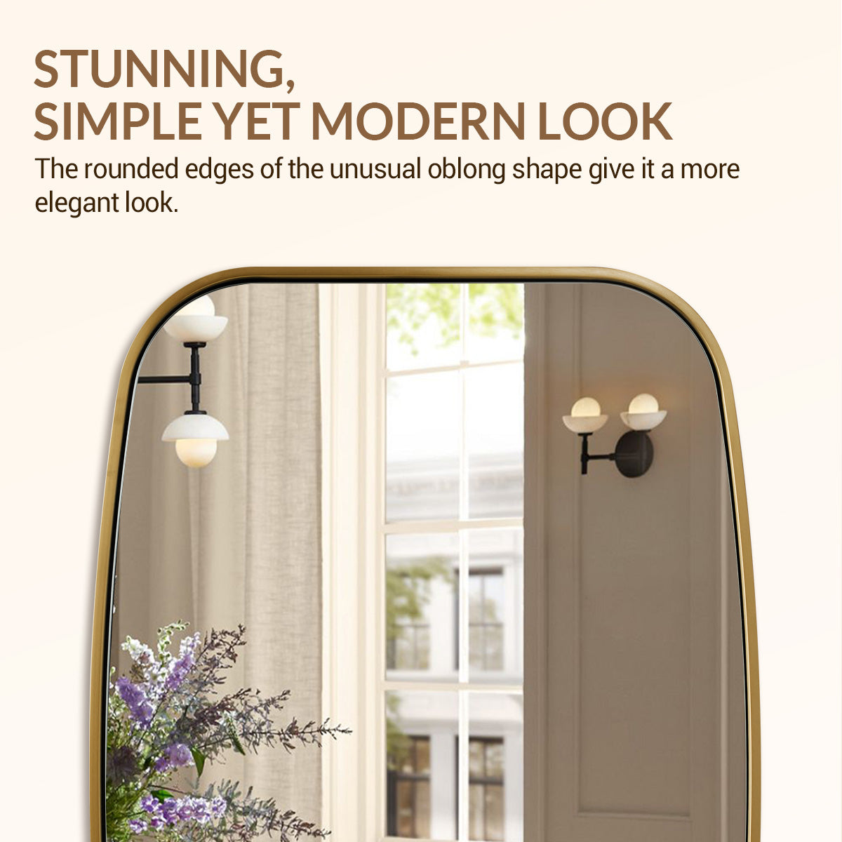 Modern Rectangular Bathroom Mirror with Thick Stainless Steel Frame - Large Oval Wall Mirror for Vanity, Makeup, and Home Decor