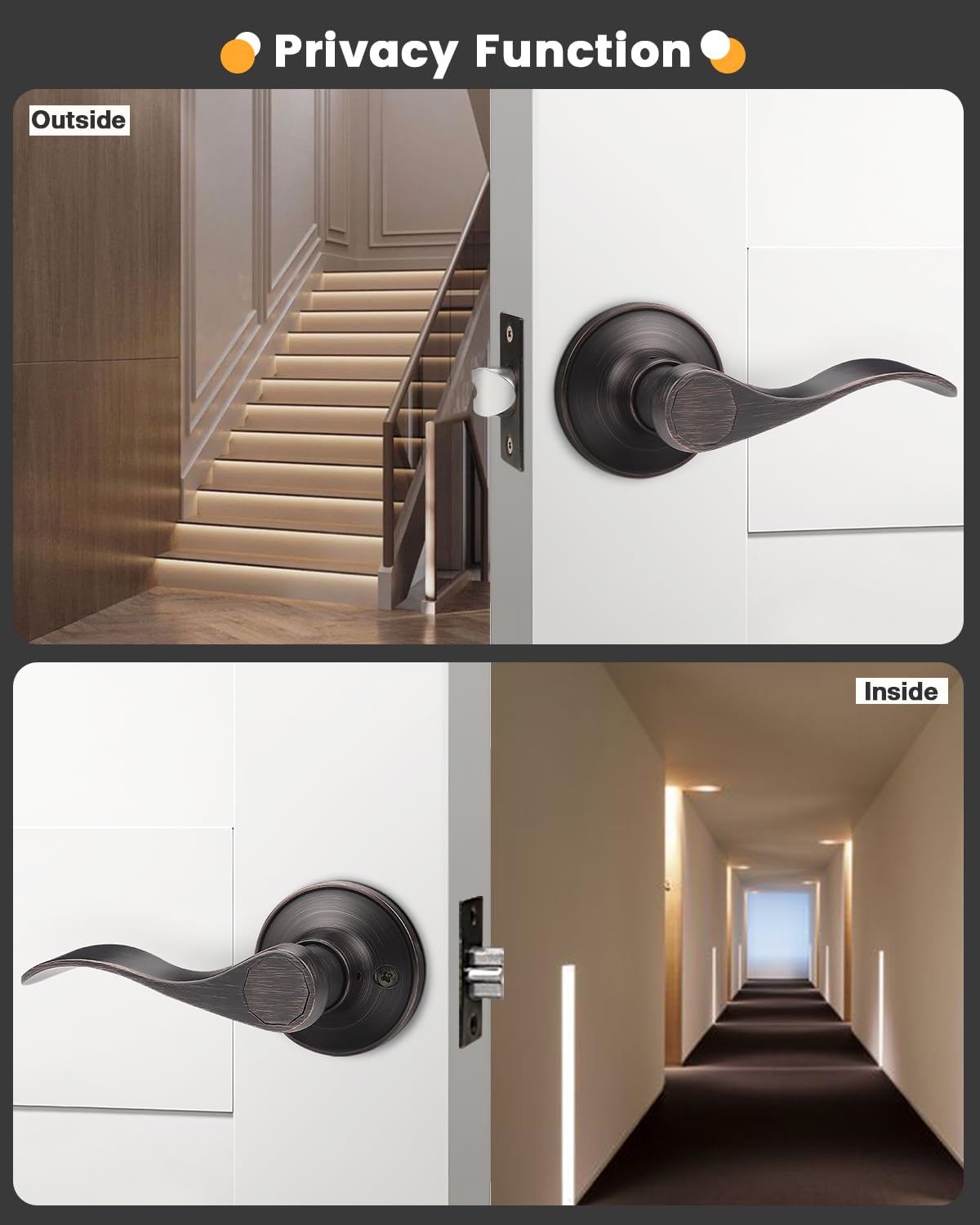 Gobrico Oil Rubbed Bronze Passage Door Levers - 5 Pack Reversible Wave Style Interior Door Handles for Hall Closet & Bedroom Doors | Durable & Stylish Hardware for Home Upgrade