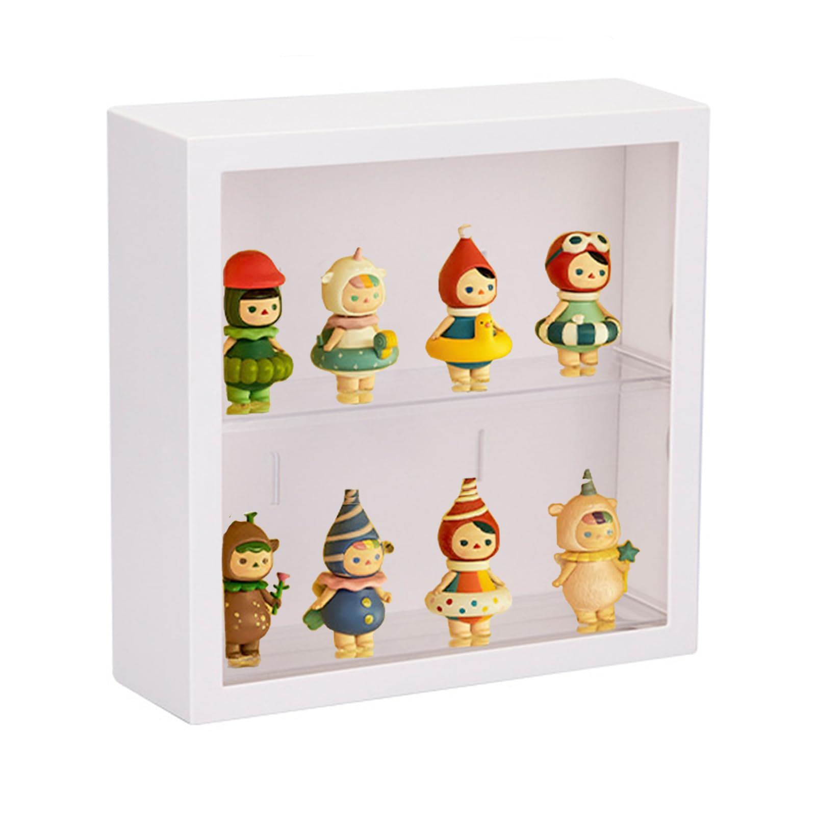 Clear Acrylic Display Case for Collectible Figures - Wall Mounted Square Doll Storage Box with Adjustable Stand & Door - Dustproof & Moisture Proof Protection for Lego Sets, Action Figures, Pop Mart Toys (White) - Perfect for Home Decoration, Toy Collection Display & Gift Packaging