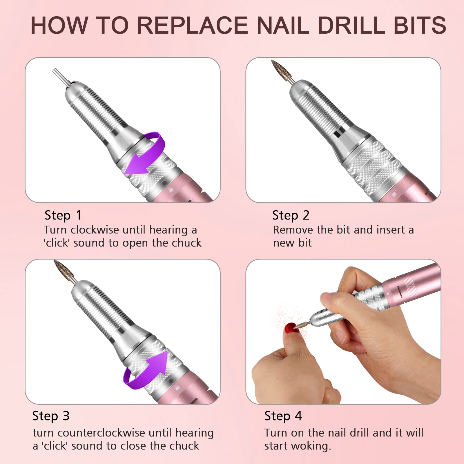 HoMove 35000RPM Professional Cordless Nail Drill Machine - Rechargeable Electric Efile for Acrylic & Gel Nails | Portable Manicure/Pedicure Tool | Salon & Home Use (Rose Gold)