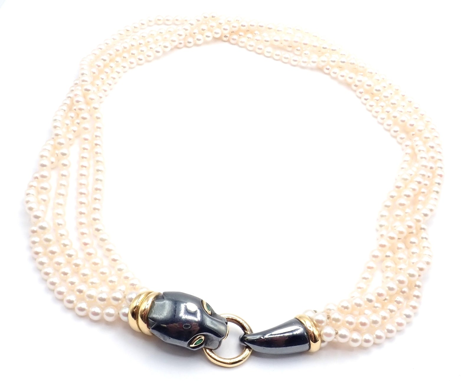 Cartier Panther 18K Yellow Gold & Silverium Pearl Emerald Necklace - Luxury Jewelry for Women, Elegant Gift for Anniversary & Special Occasions