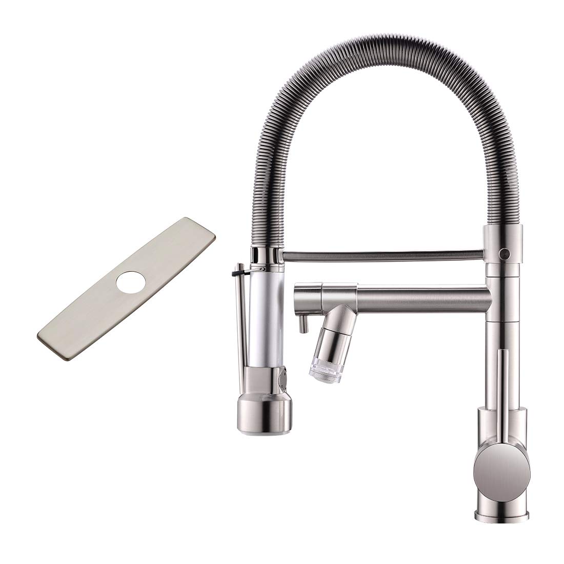 Fapully Brushed Nickel LED Kitchen Faucet with Sprayer for Modern Homes