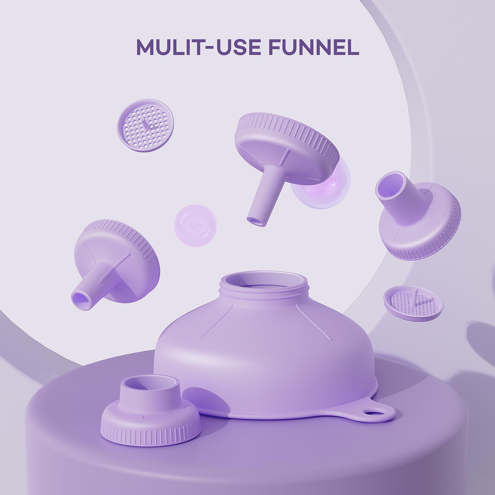 Wide Mouth Multi-Purpose Kitchen Funnel Set - 4 Size Food Grade Plastic Canning Funnels with 2 Strainers for Bottles, Jars & Bags (Purple) - Ideal for Home Canning, Cooking Oil Transfer & DIY Projects