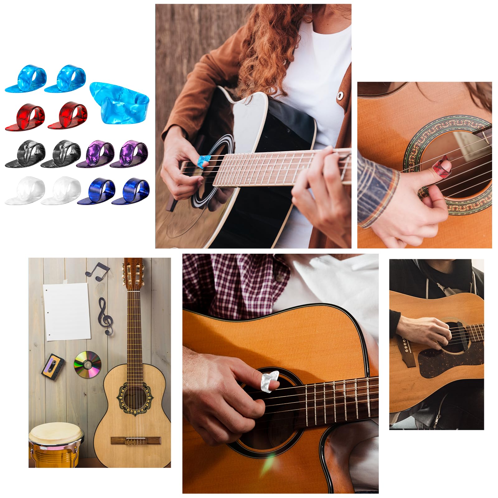 12pcs Medium Guitar Thumb Picks - 6 Color Celluloid Finger Picks for Acoustic Guitar, Banjo, Ukulele & Bass | Perfect for Fingerstyle Playing, Live Performances & Practice Sessions