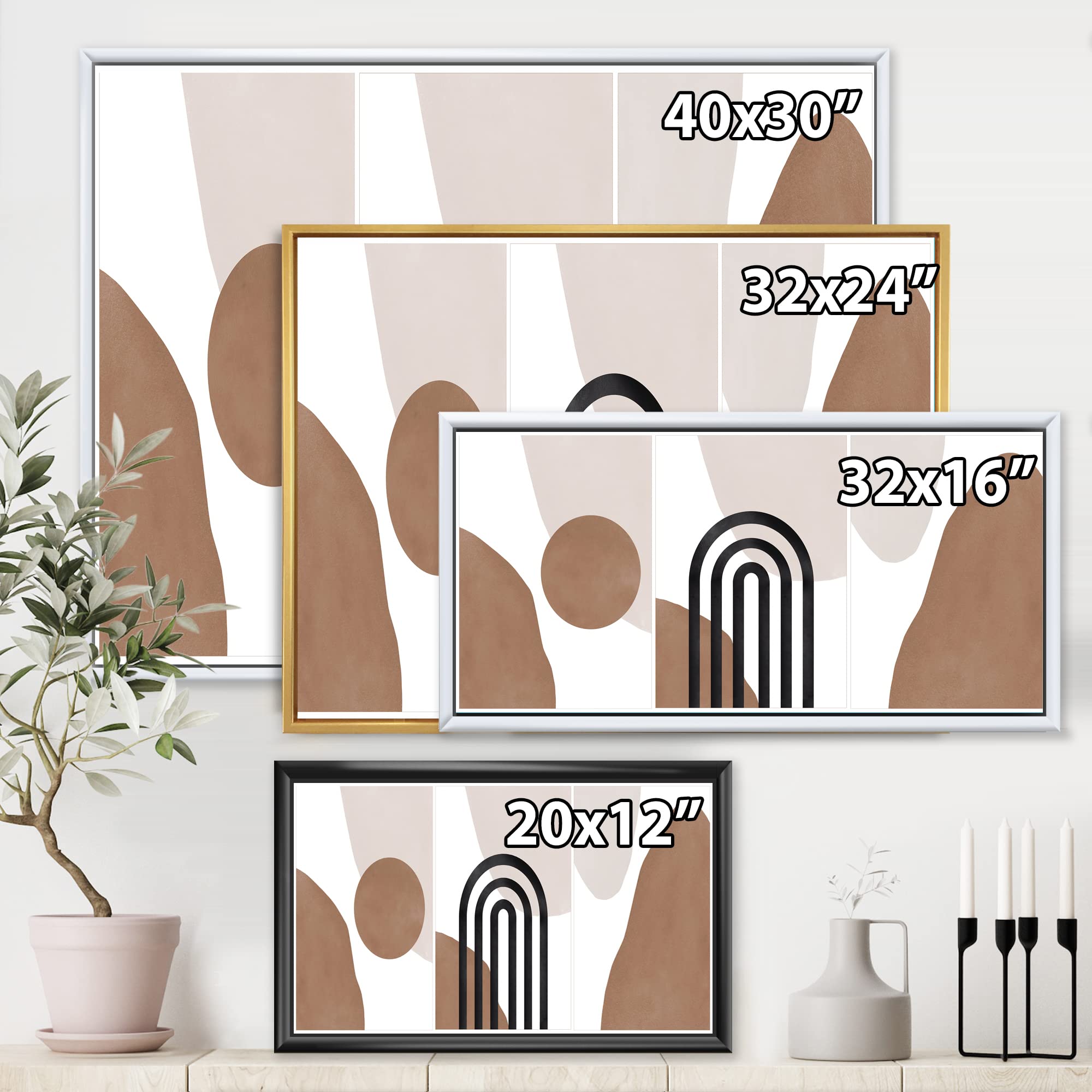 Abstract Terracotta & Ivory Shapes II - Modern Framed Canvas Wall Art Print for Living Room, Bedroom & Office Decor