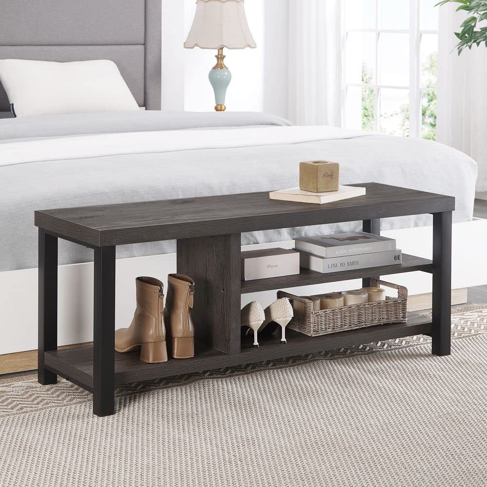 EXCEFUR Industrial Entryway Bench - Rustic Grey Shoe Storage Bench with Seat for Living Room, Hallway & Mudroom - Durable Indoor Furniture for Organizing Shoes, Boots & Entryway Essentials