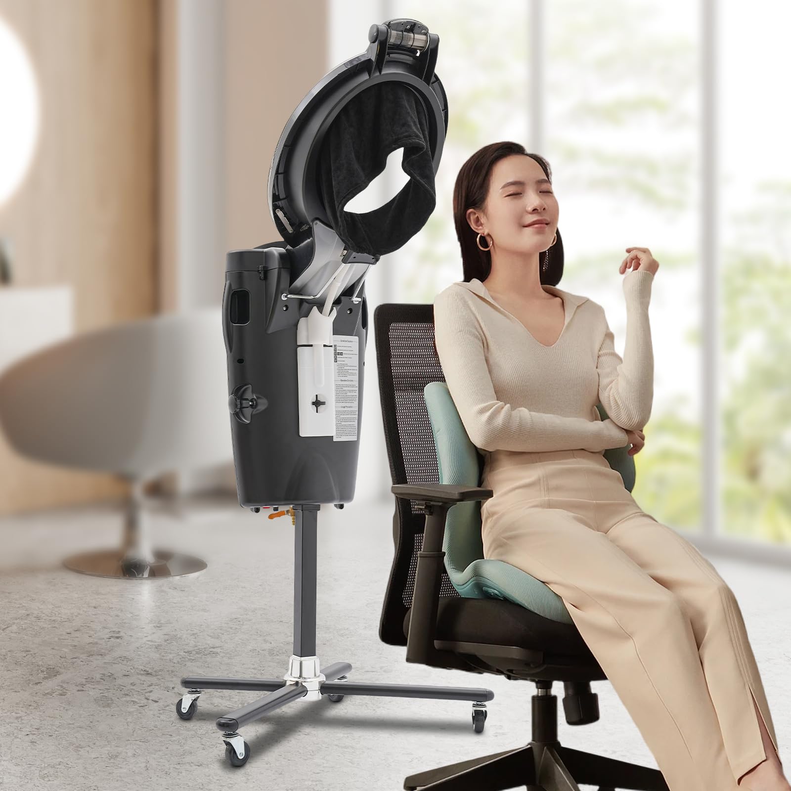 700W Professional Salon Hair Steamer with Micro Mist & 7-Color LED Lights - Hooded Standing Hair Dryer for Hair Coloring, Oil Treatment, Baking & Repair | Perfect for Salons, Home Use & Hair Care Treatments (Black)
