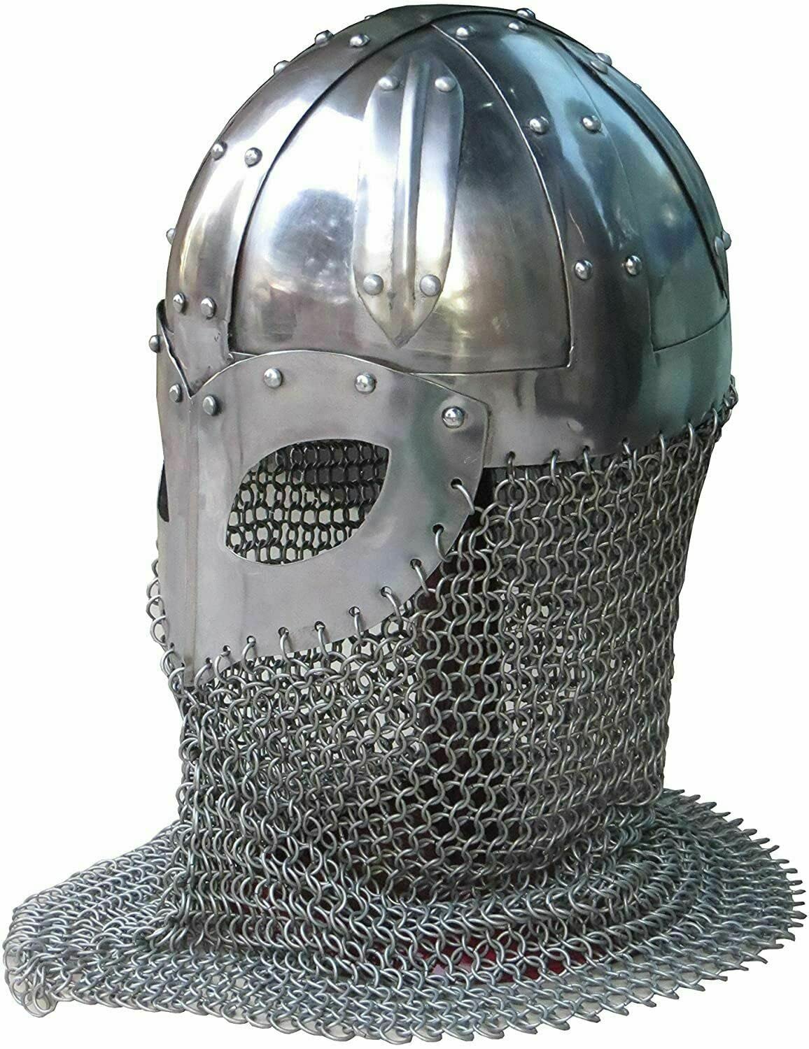 Authentic Medieval Viking Helmet - 18G Steel Battle Armor with Chainmail - Historical Reenactment & LARP Costume - Perfect for Halloween, Cosplay & Christmas Gifts