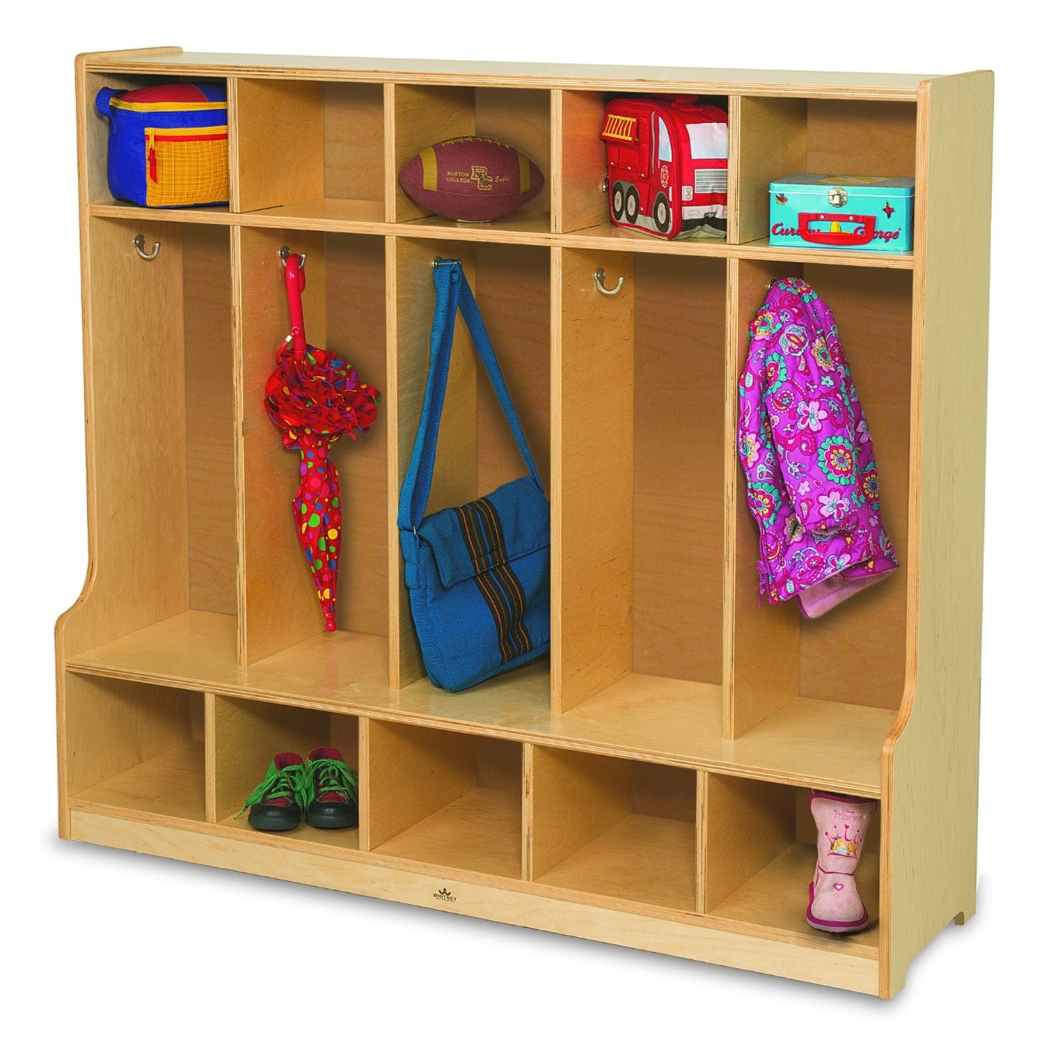 5-Section Seated Coat Locker - Heavy Duty School & Office Storage Cabinet with Bench - Perfect for Entryways, Gyms & Locker Rooms