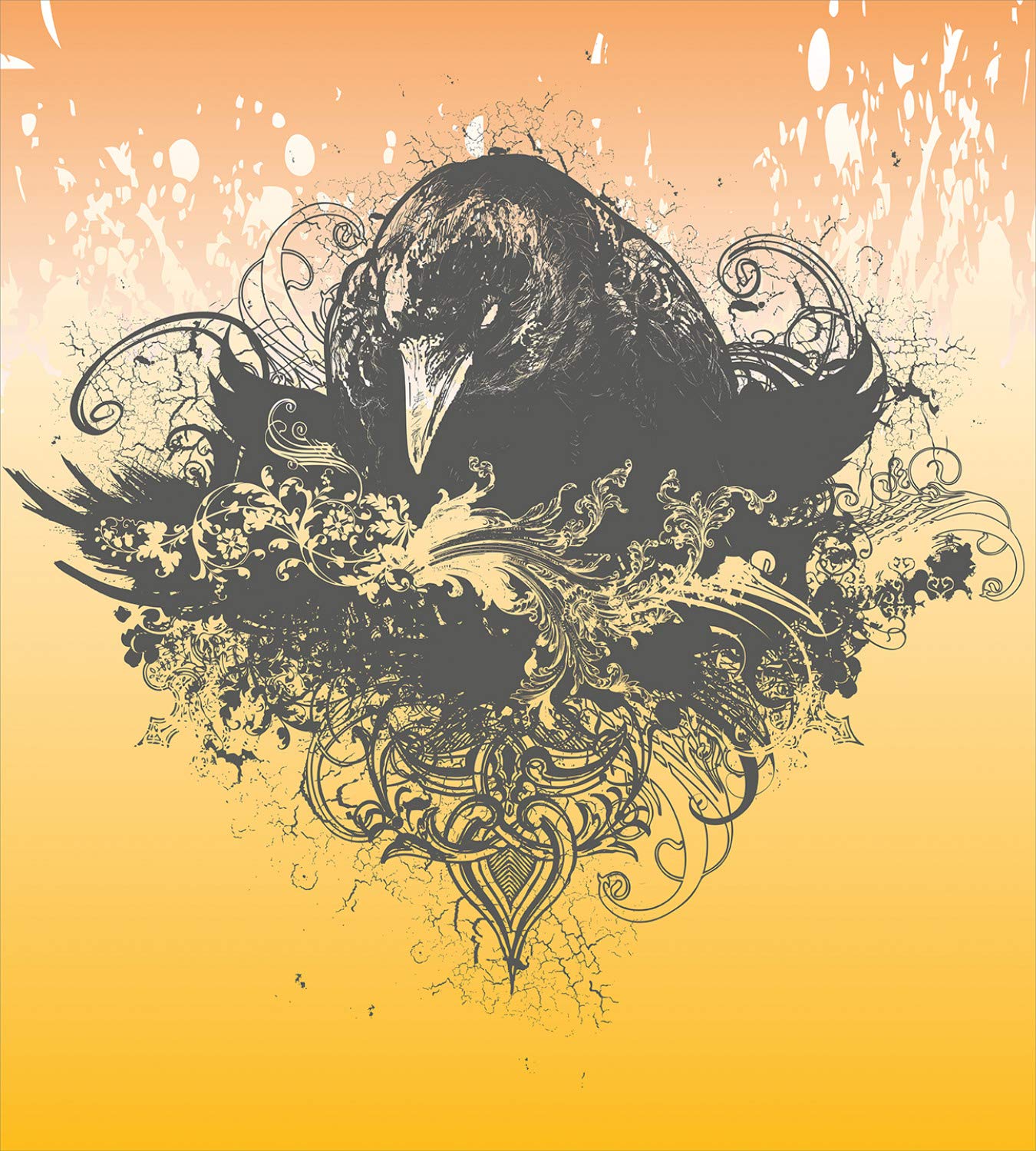 Ambesonne Halloween Duvet Cover Set - King Size Black & Mustard Gothic Bedding with Wicked Crow & Floral Print | 3-Piece Decor Set Includes 2 Pillow Shams | Perfect for Spooky Bedroom Decor, Themed Parties & Gothic Home Styling
