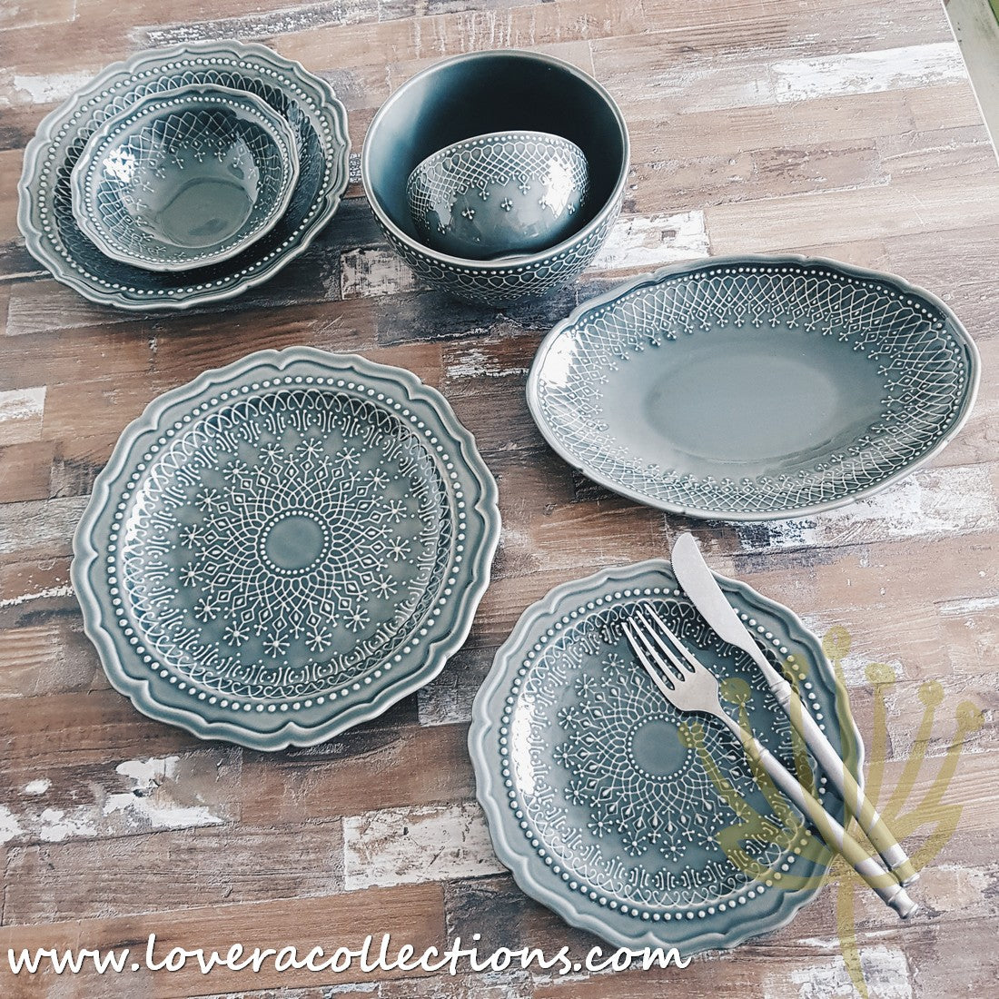 French Lace Dinnerware Set - Elegant Porcelain Plates & Bowls for Formal Dining, Wedding Reception & Holiday Table Setting (50% Off Limited Time Sale)