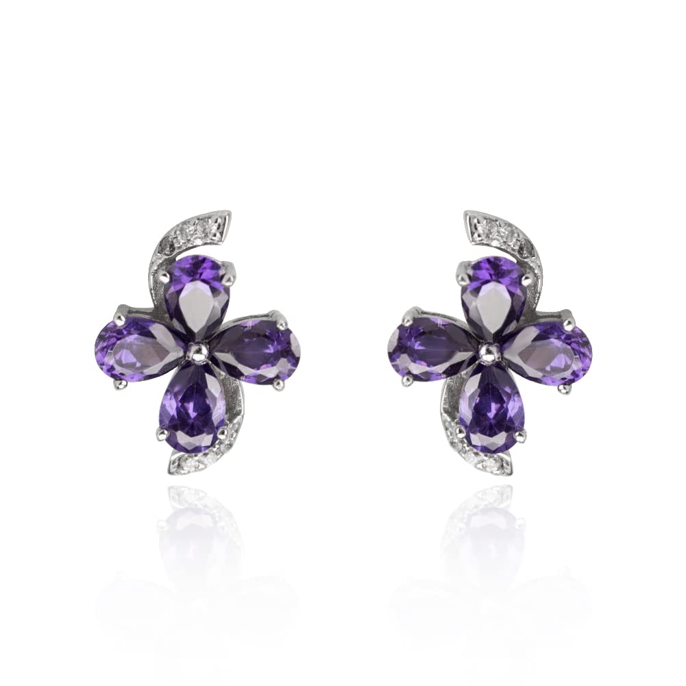 925 Sterling Silver Flower Stud Earrings for Women - Trendy Shiny Cubic Zirconia Earrings - Perfect Gift for Her - Ideal for Weddings, Parties & Everyday Wear
