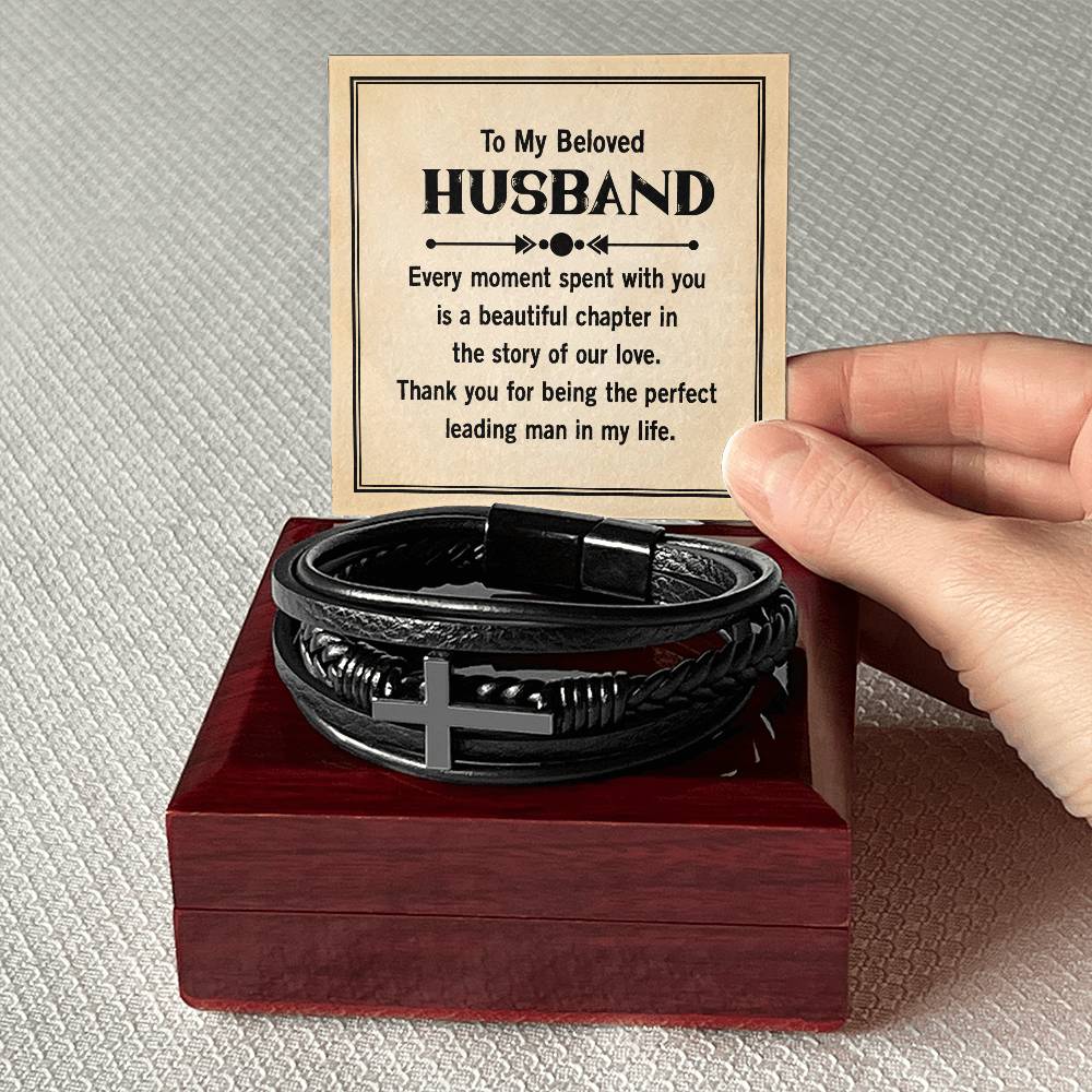 Genuine Leather Cross Bracelet for Men - Thoughtful Gift for Husband from Wife - Perfect for Anniversaries, Birthdays & Special Occasions