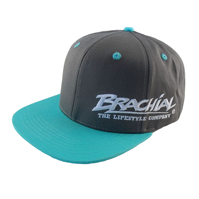 Brachial Snapback Cap - Adjustable Dark Grey & Aqua Hat for Men & Women - Perfect for Outdoor Sports, Casual Wear, and Street Fashion