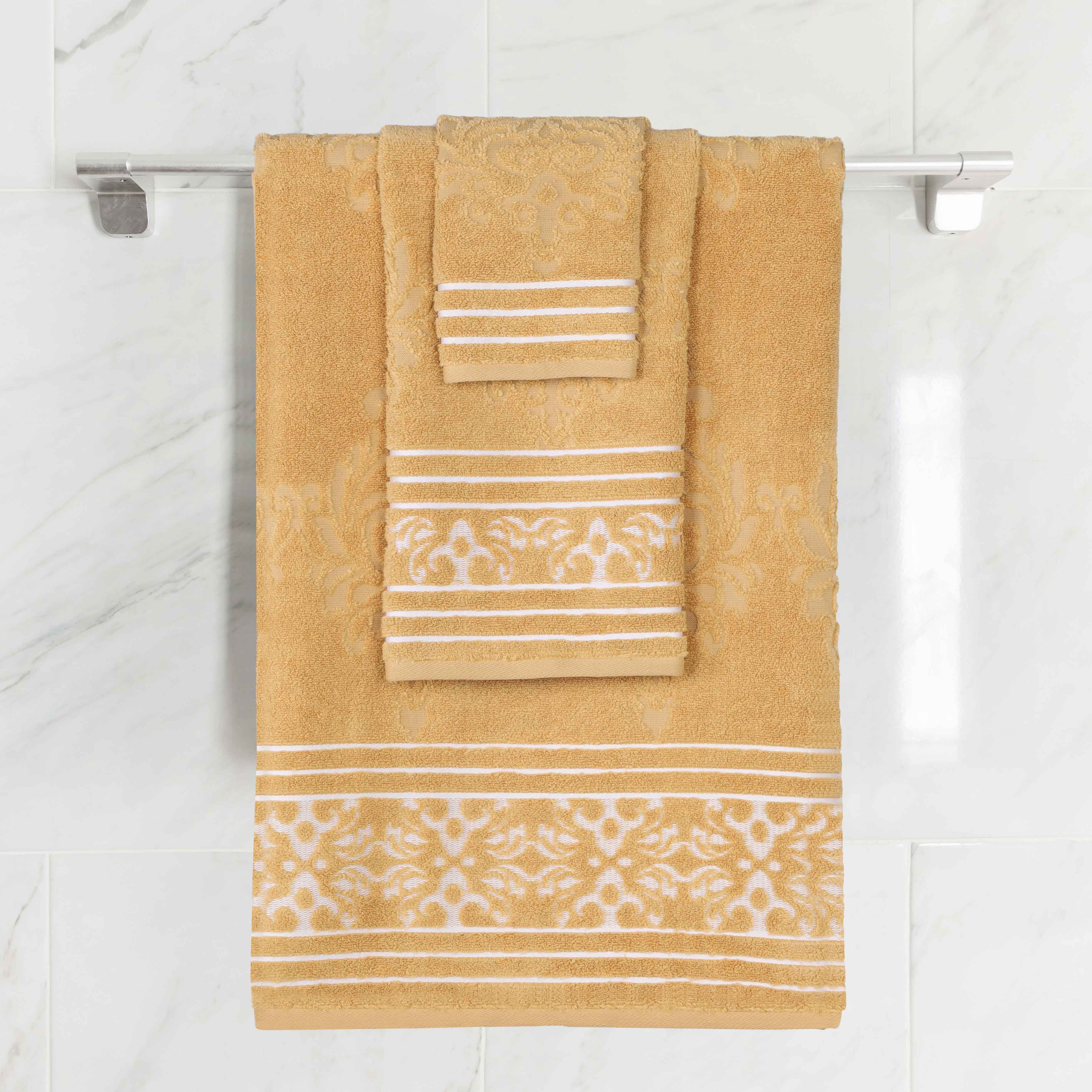 Premium 3-Piece Jacquard Towel Set - 100% Zero Twist Cotton with Elegant Floral Design - Ultra Soft & Absorbent Bath Towels for Spa, Guest Bathroom & Luxury Home Decor