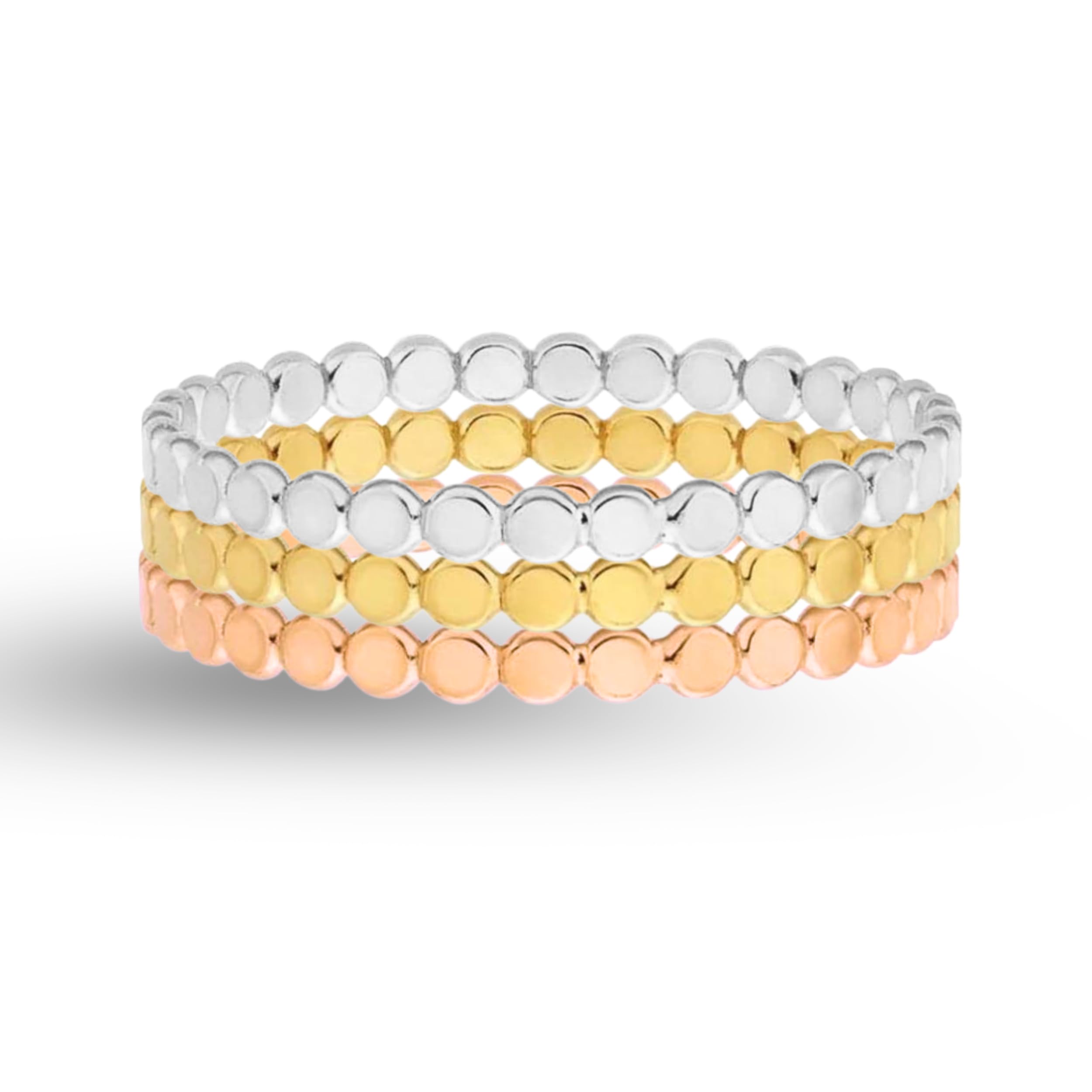 14K Gold Filled Stackable Dainty Ring Band - Silver, Gold, Rose Gold Hammered Dot Beaded Design - US Sizes 4-12 - Perfect for Layering, Everyday Wear & Gift Giving