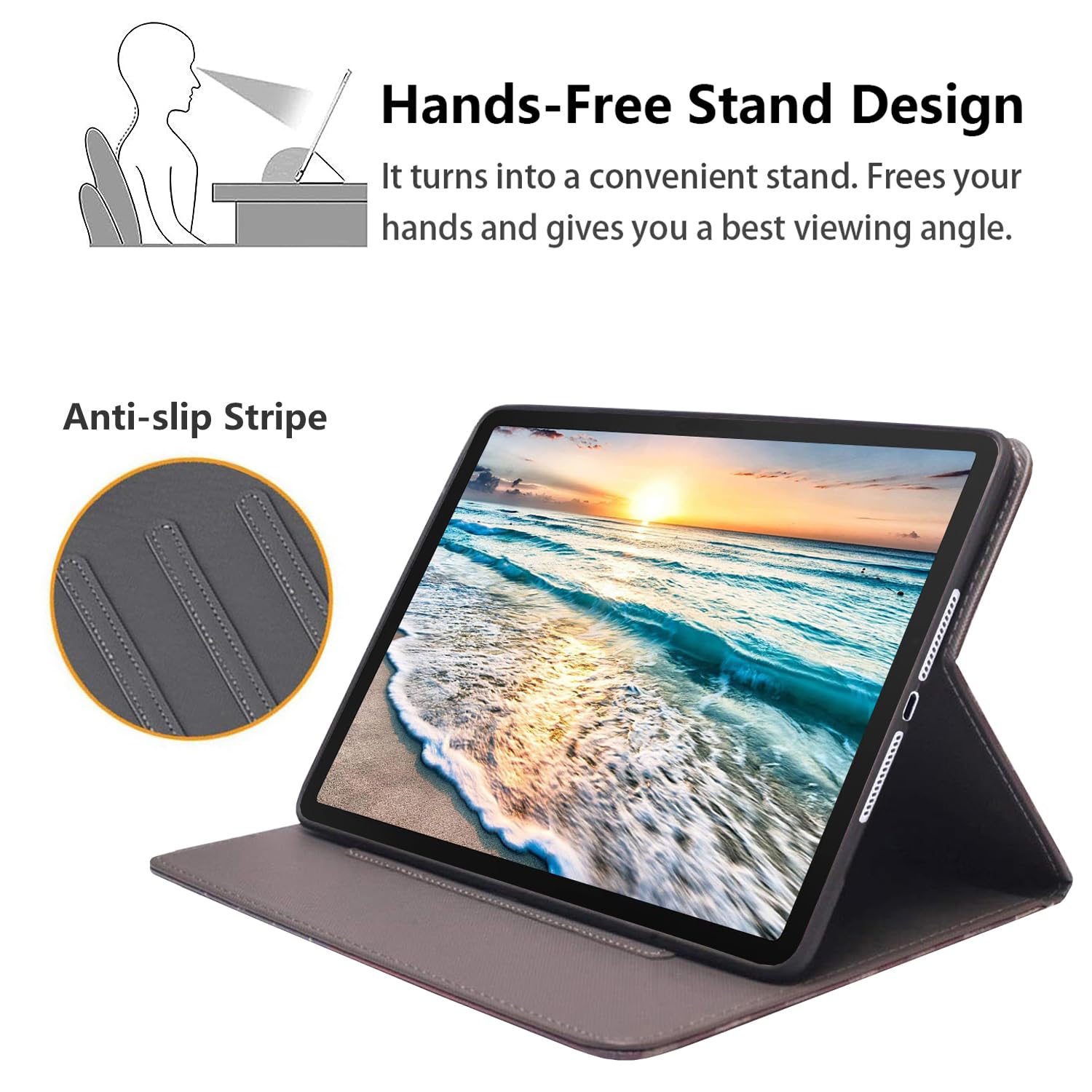 Premium Soft Rubber Back Cover & Leather Case for iPad 9.7 (2018/2017), iPad Air 1/2, iPad 6th/5th Gen - Adjustable Stand, Auto Wake/Sleep Smart Case - Dragon Design | Perfect for Work, Travel & Home Use