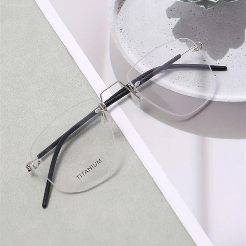 Black Rimless Square Titanium Eyeglasses for Women - Lightweight Screwless Design - Perfect for Reading, Work & Everyday Use