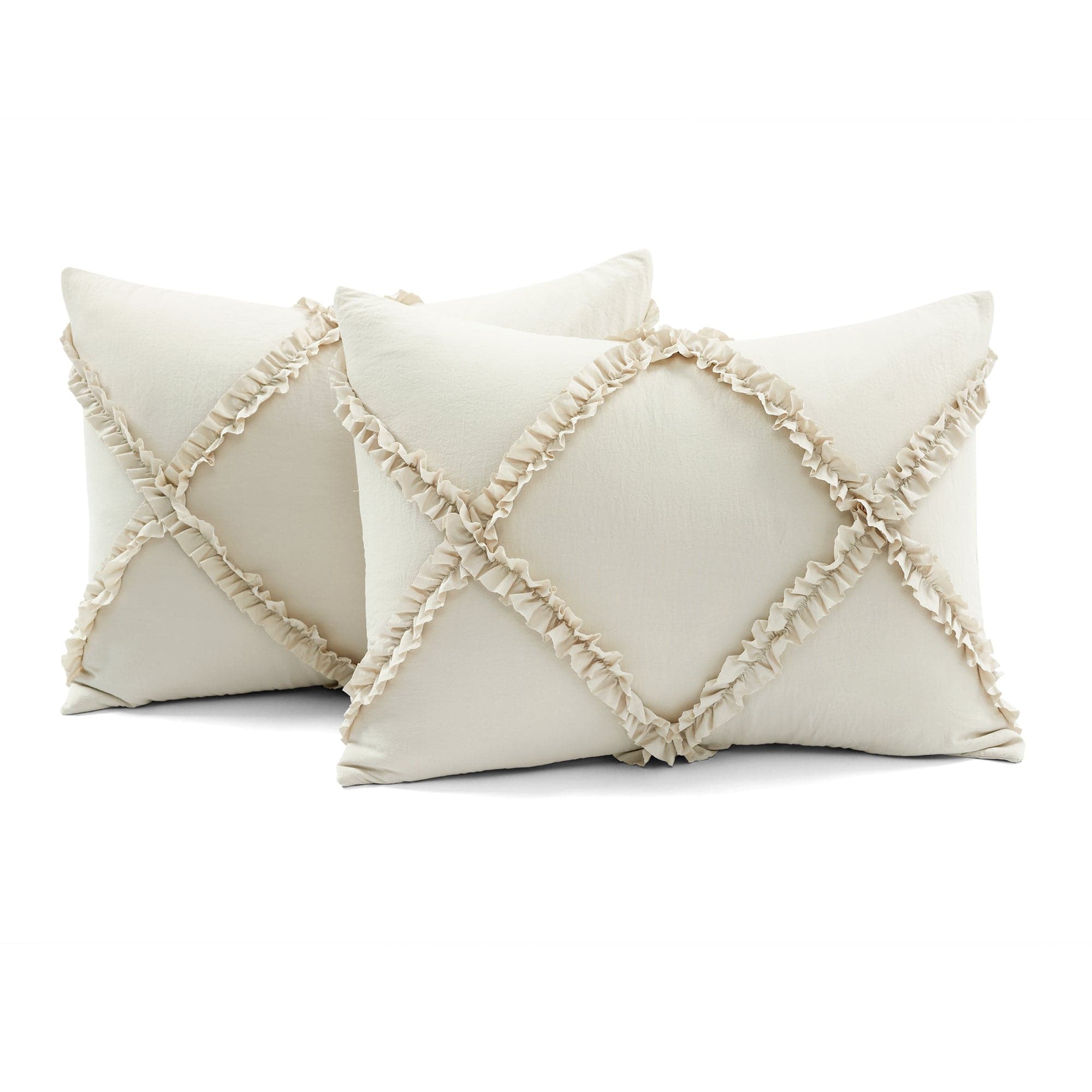 Luxury Ruffle Diamond 3-Piece Comforter Set - Queen Size Bedding with Pillow Shams - Elegant Bedroom Decor for Master Suite or Guest Room