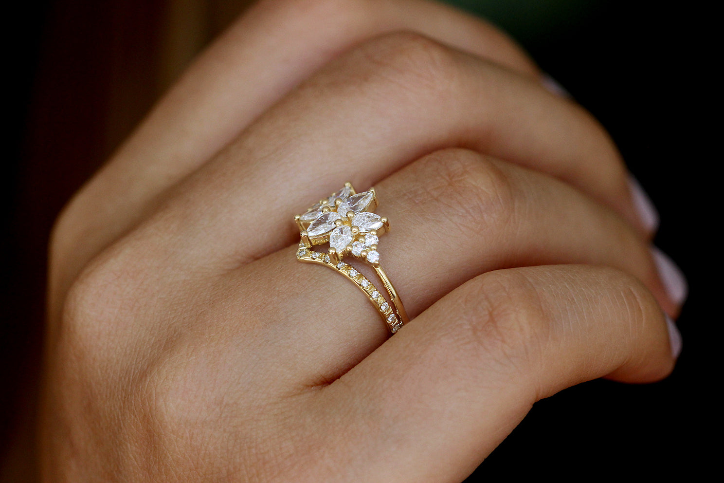 Diamond Cluster Engagement Ring Set - The Flora Ring Set for Women | Elegant Wedding & Proposal Jewelry Gift for Her