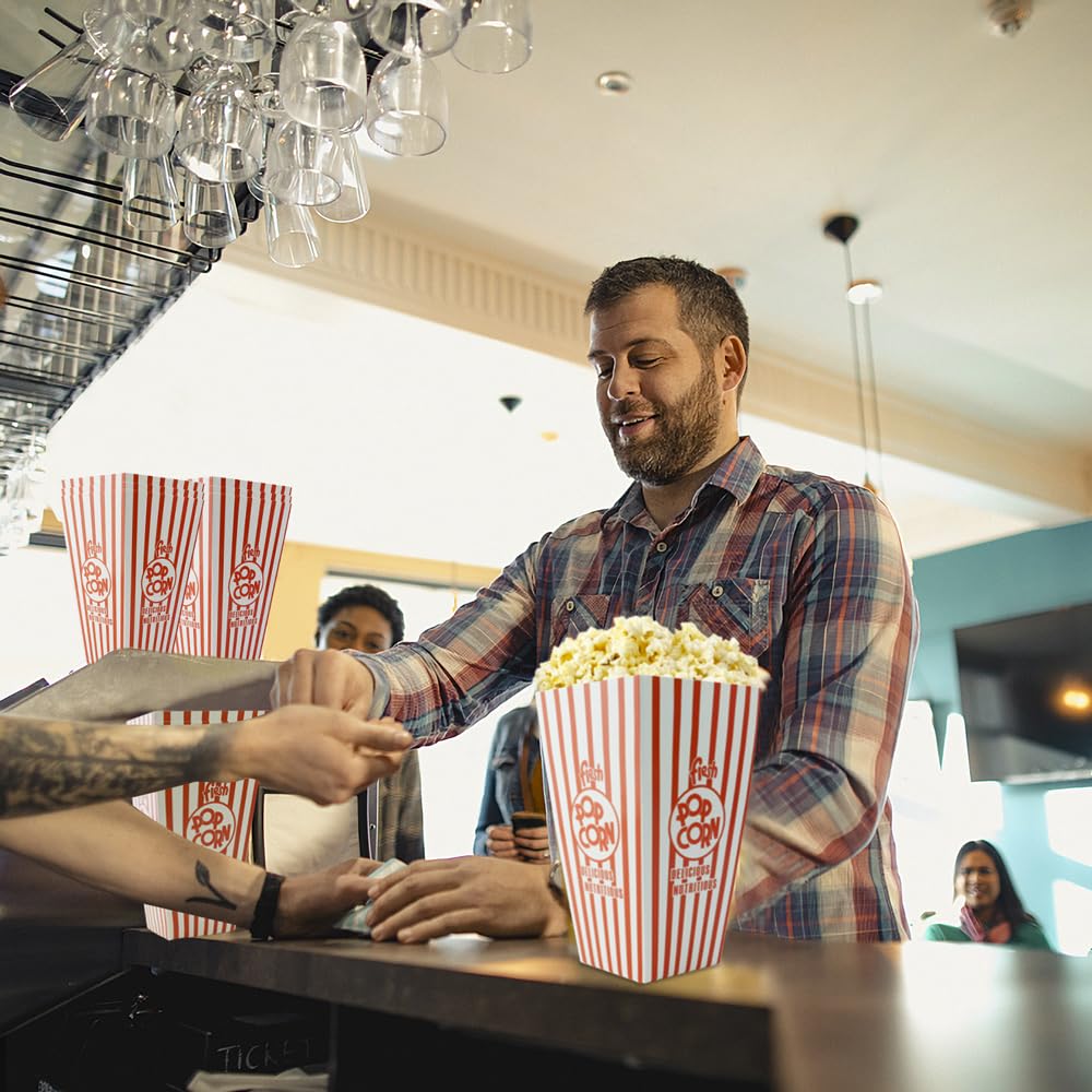 50-Pack Disposable Grease-Resistant Paper Popcorn Bags for Popcorn Machines - Perfect for Movie Nights, Birthday Parties, Christmas, Thanksgiving & Carnival Events