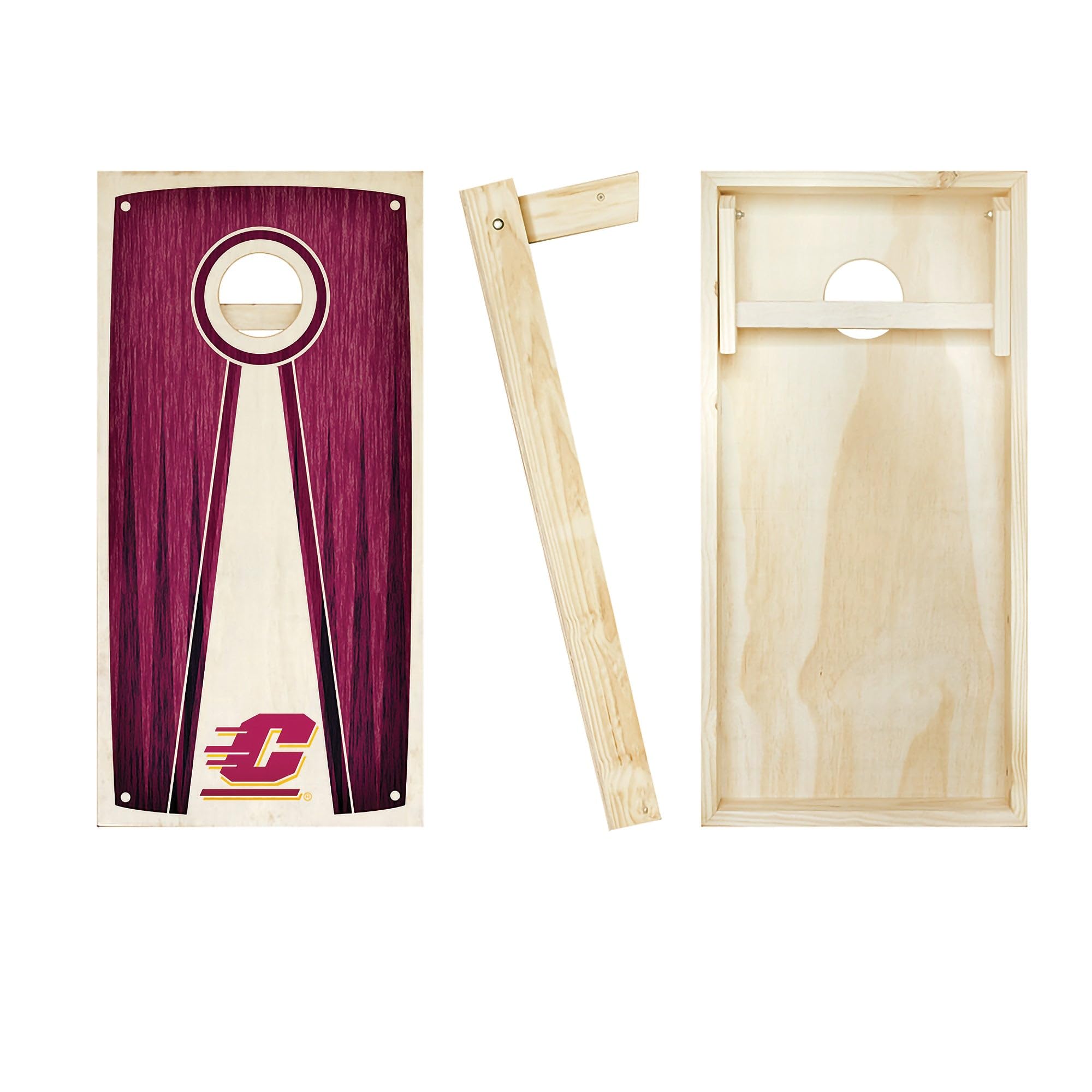Custom Regulation Size Cornhole Board Set with Team Logo - Premium Pyramid Design for Backyard, Tailgating & Outdoor Parties - Skip's Garage Central Michigan Edition