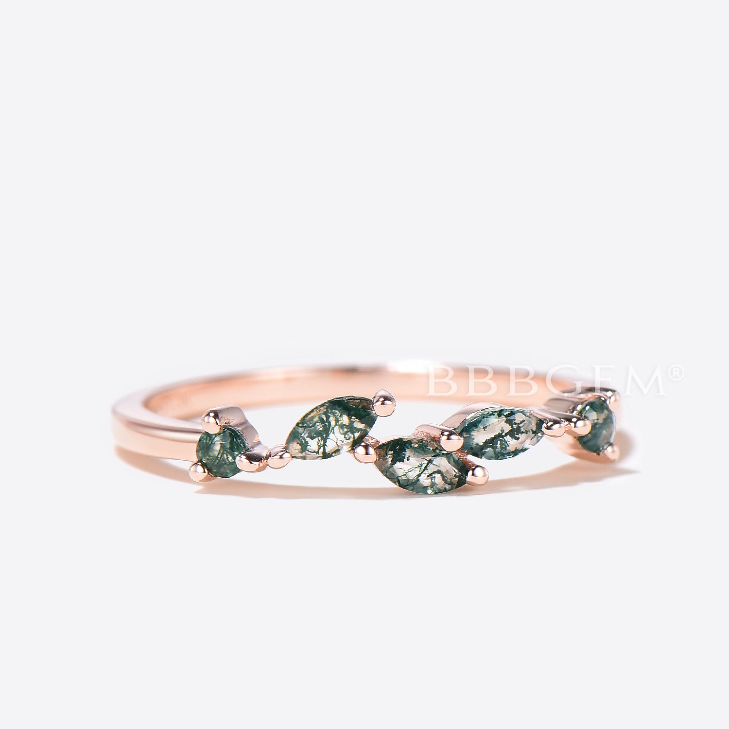 Marquise Cut Natural Green Moss Agate Wedding Band - Minimalist Stackable Ring for Women - Perfect for Engagement, Anniversary & Everyday Wear