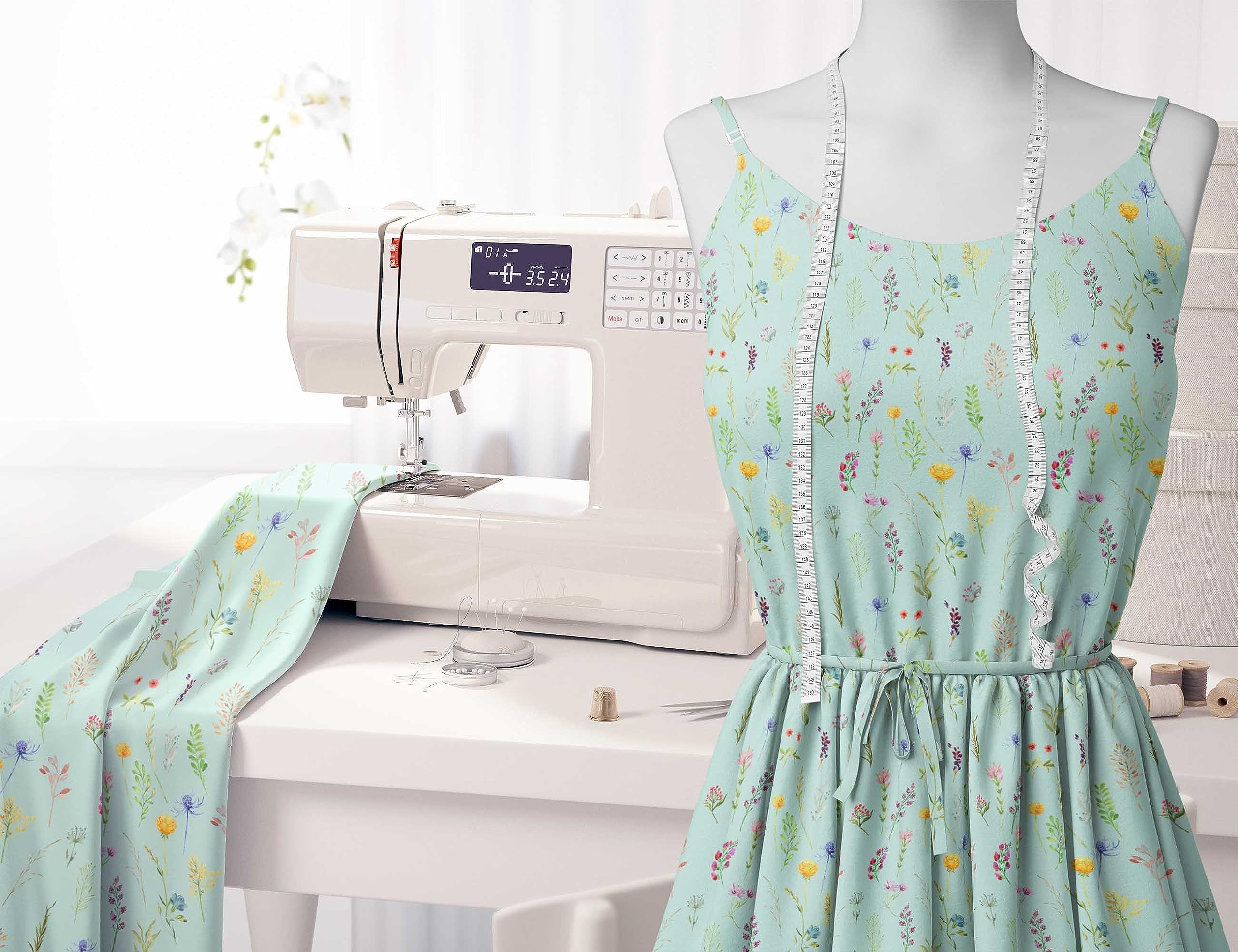 Soimoi Moss Georgette Green Fabric by The Yard - 42 Inch Wide Wildflower Leaves Print - Whimsical Botanical Fabric for Dresses, Curtains & DIY Crafts - Lightweight Flowy Material for Sewing Projects & Home Decor