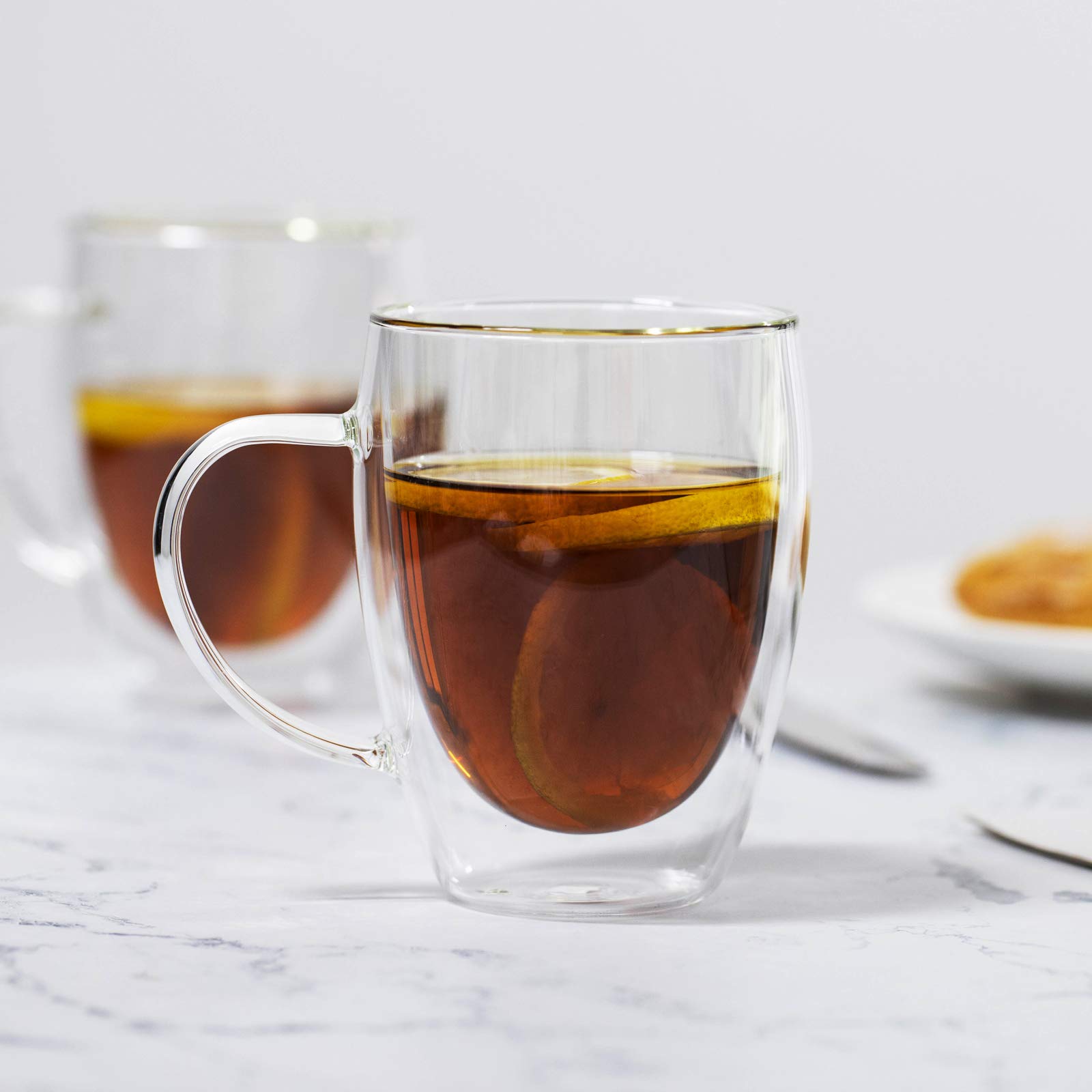 COMOOO 12oz Set of 2 Double Wall Insulated Glass Coffee Mugs with Handle - Clear Borosilicate Glass Cups for Hot & Cold Drinks - Perfect for Coffee, Tea, Latte, Espresso, Cappuccino - Ideal for Home, Office, Cafe & Gifts