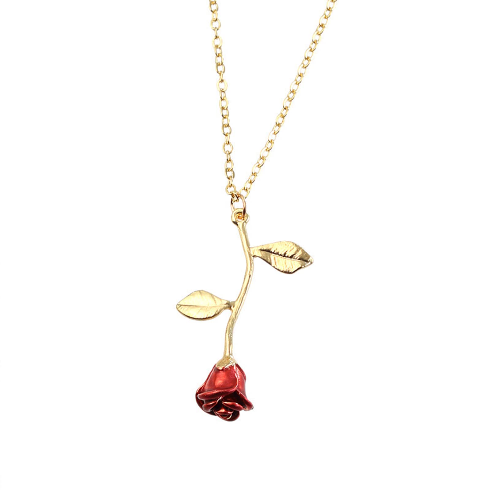 HizGon Rose Flower Necklace for Women - Vintage Red Rose Pendant Charm Jewelry Gift for Valentine's Day, Anniversary, Party | Elegant Statement Piece for Dresses & Sweaters | Perfect for Teens & Girls