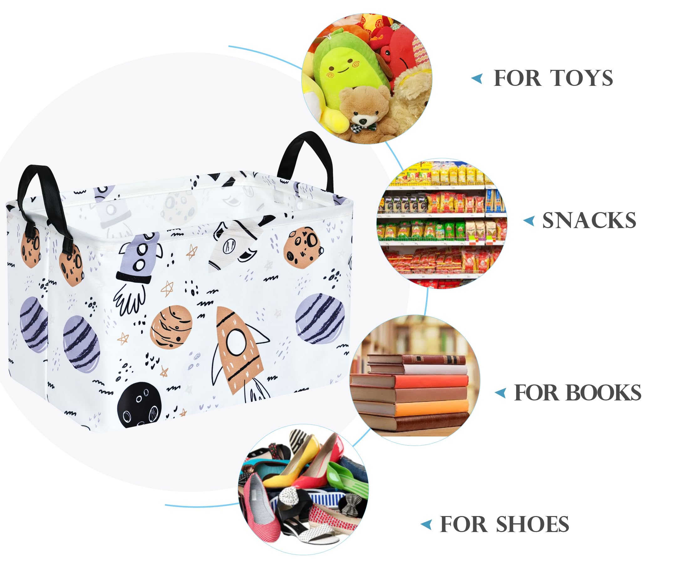 HUAYEE Rectangular Storage Bin - Canvas Fabric Toy Box with Handles, Nursery Hamper & Gift Basket for Kids Room | Organize Toys, Books & Clothes (REC-Scraft)