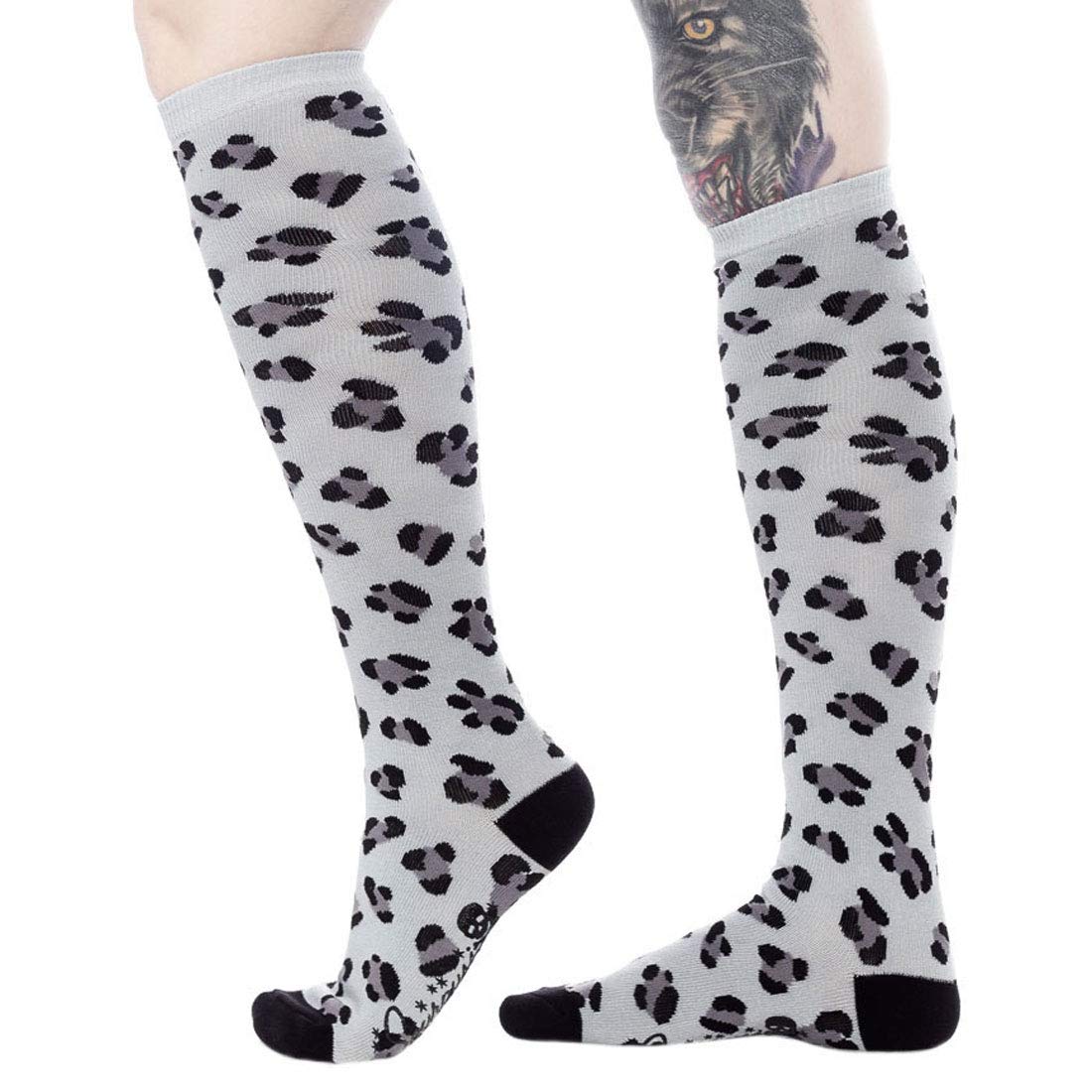 Women's Knee High Socks - Soft Gray Leopard Print Animal Pattern Warm Winter Socks for Women - Perfect for Boots, Outfits, and Cold Weather Fashion