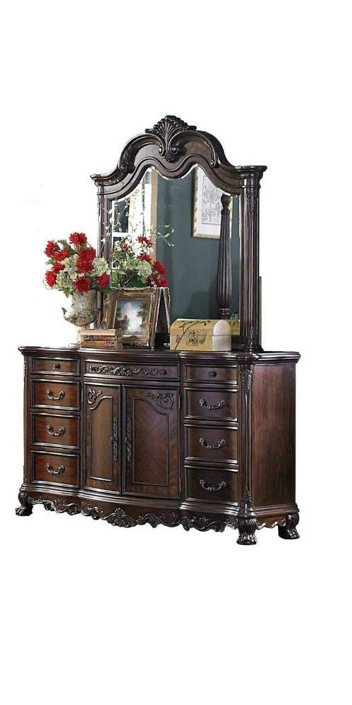 Homelegance Deryn Park 9-Drawer Dresser with Mirror in Cherry Finish - Elegant Bedroom Furniture for Master Suite & Guest Room Organization