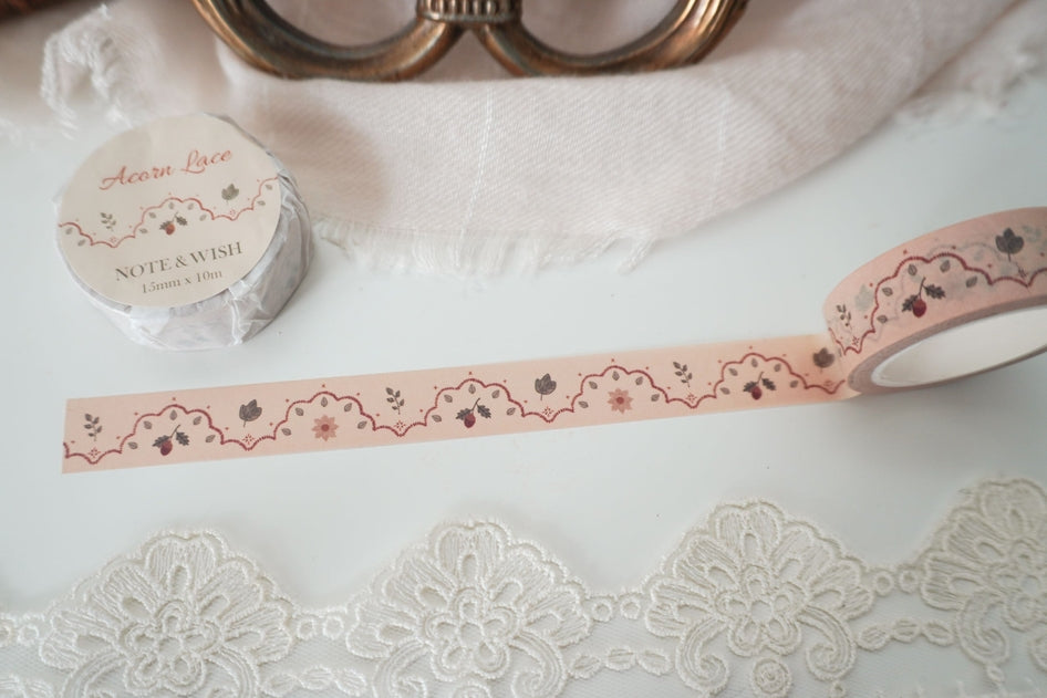 Decorative Acorn Lace Washi Tape for Scrapbooking, Journaling, Gift Wrapping & DIY Crafts - Autumn Themed Adhesive Paper Tape for Fall Decorations