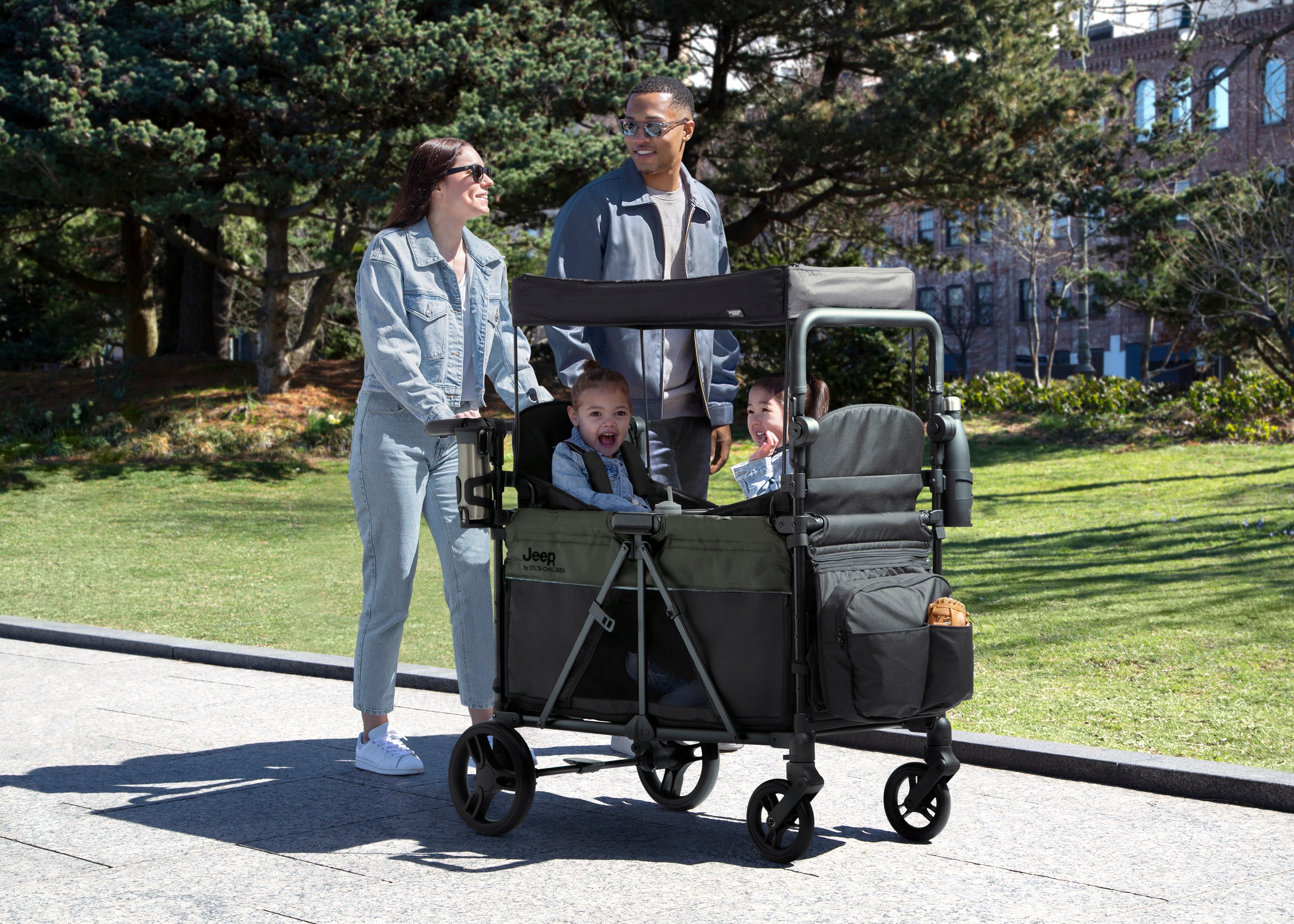 Jeep Aries Stroller Wagon - All-Terrain 4-Wheel Stroller Wagon for Kids, Foldable Baby Wagon with Canopy & Storage | Perfect for Beach, Park, Camping & Outdoor Adventures