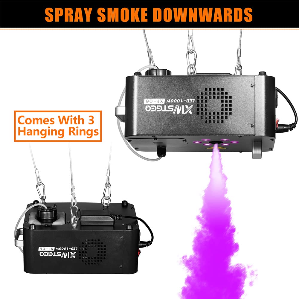 1000W Vertical Fog Machine with 6 LED Lights & Wireless Remote - Perfect for Stage Shows, Halloween Parties, Wedding Events, and DJ Performances