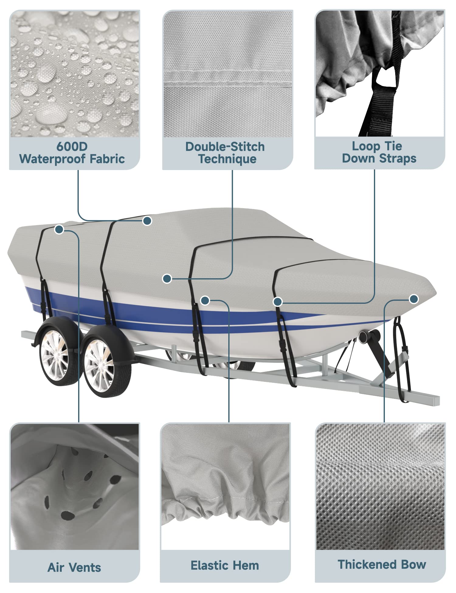 Umbrauto 600D Heavy Duty Boat Cover 16-18.5ft - Waterproof UV Resistant for Fishing & Bass Boats