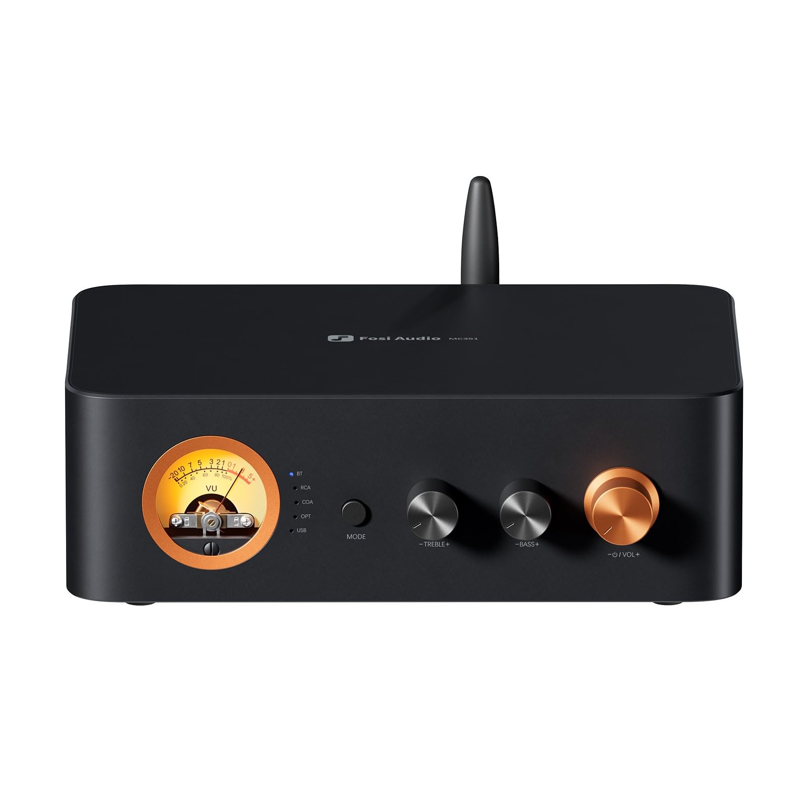 Fosi Audio MC351 2.1 Channel Stereo Power Amplifier with DAC & Bluetooth - HiFi Home Audio Receiver with Dual TPA3255 Chips, Vintage VU Meter - USB/Optical/Coaxial Inputs for Passive Speakers | Perfect for Home Theater, Vinyl Record Players & Music Streaming Systems