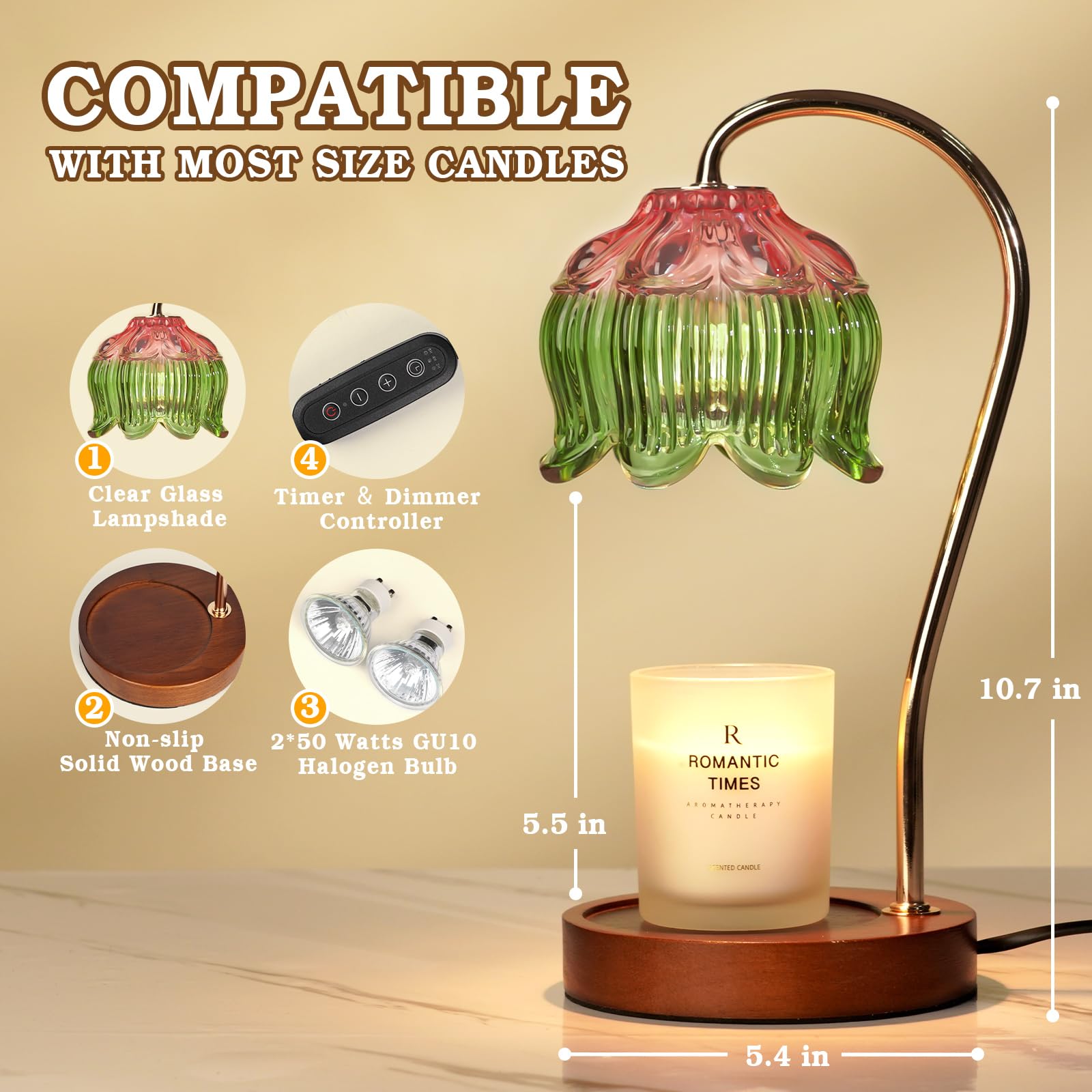 Electric Candle Warmer Lamp with Timer - Glass Aromatic Wax Melter for Home Decor, Birthday Gifts for Women, Mom & Friends - Perfect for Relaxation, Romantic Dinners & Spa Nights