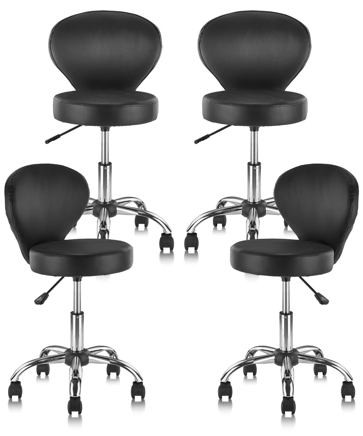 4 Pack PVC Faux Leather Rolling Swivel Salon Stools with Wheels - 15
