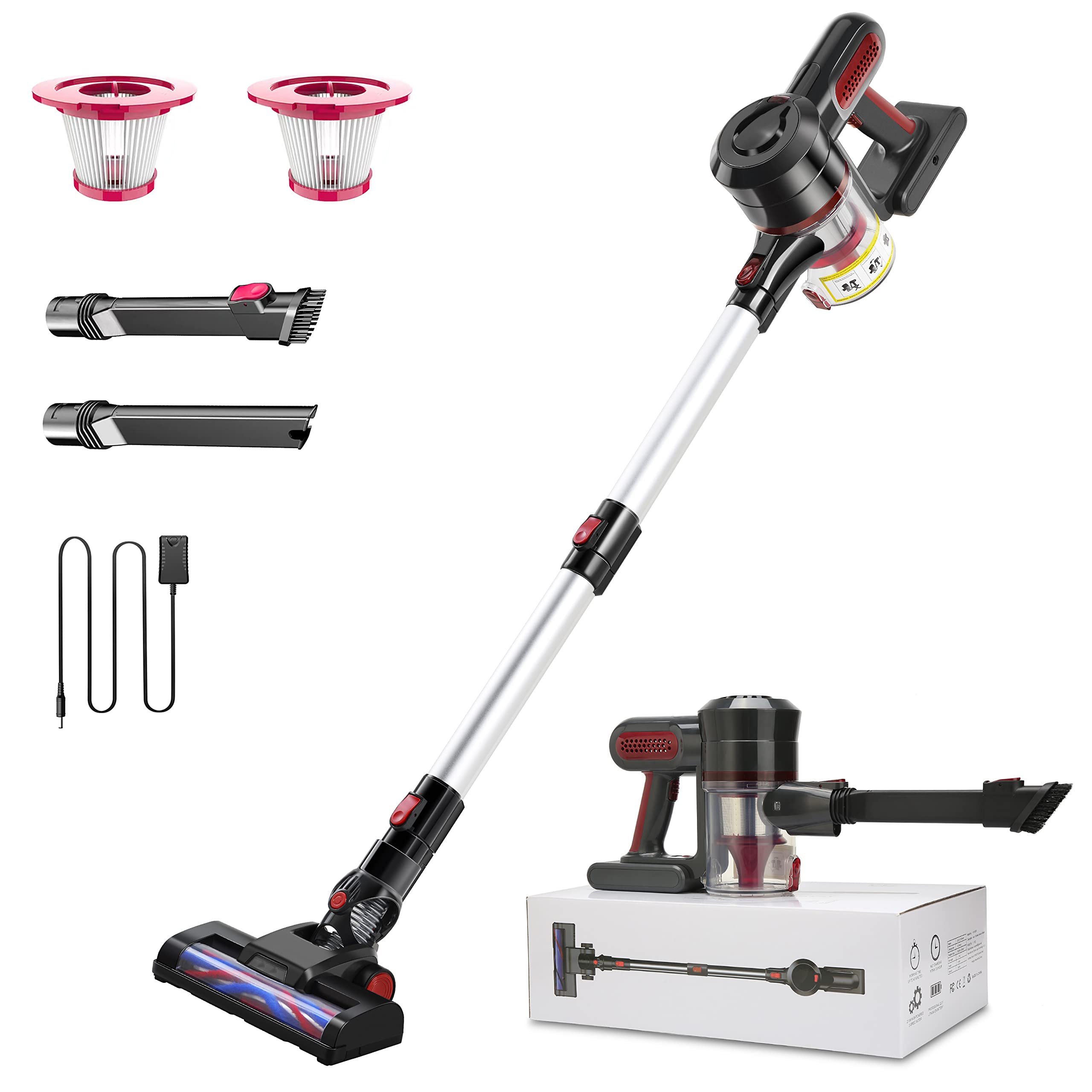 Foppapedretti 210W Cordless Stick Vacuum Cleaner - 25KPA Powerful Suction, 2200mAh Rechargeable Lithium Battery, 35 Min Runtime - Lightweight Handheld Vacuum for Carpets, Hard Floors & Pet Hair - Perfect for Home, Car & Pet Owners