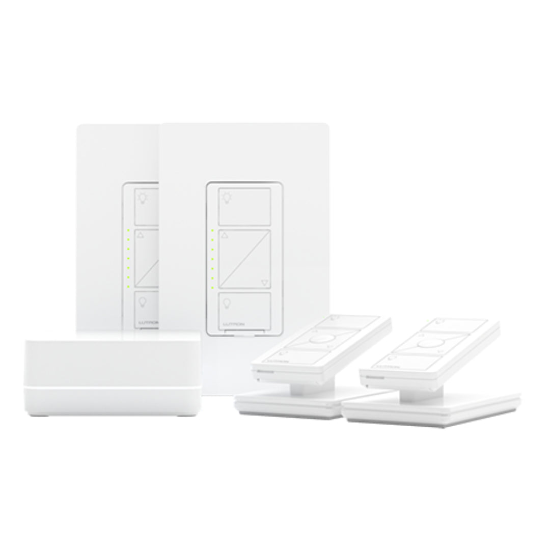 Lutron Caseta Deluxe Smart Dimmer Switch Kit (2-Pack) with Smart Hub | P-BDG-PKG2W | White | Wireless Lighting Control for Home Automation & Smart Home Systems