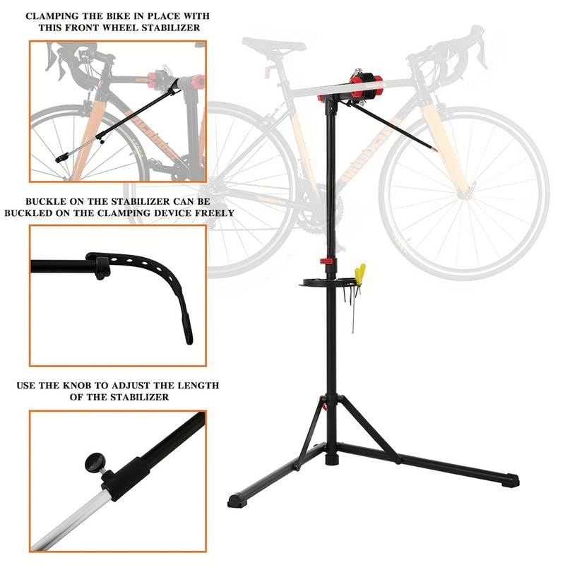 Stanz (TM) Adjustable Bike Repair Stand for E-Bikes, Mountain Bikes, Road Bikes & Fat Tire Bikes - Heavy Duty 55 LBS Capacity with Tool Tray - Perfect for Home Garage, Bike Shops & Outdoor Maintenance
