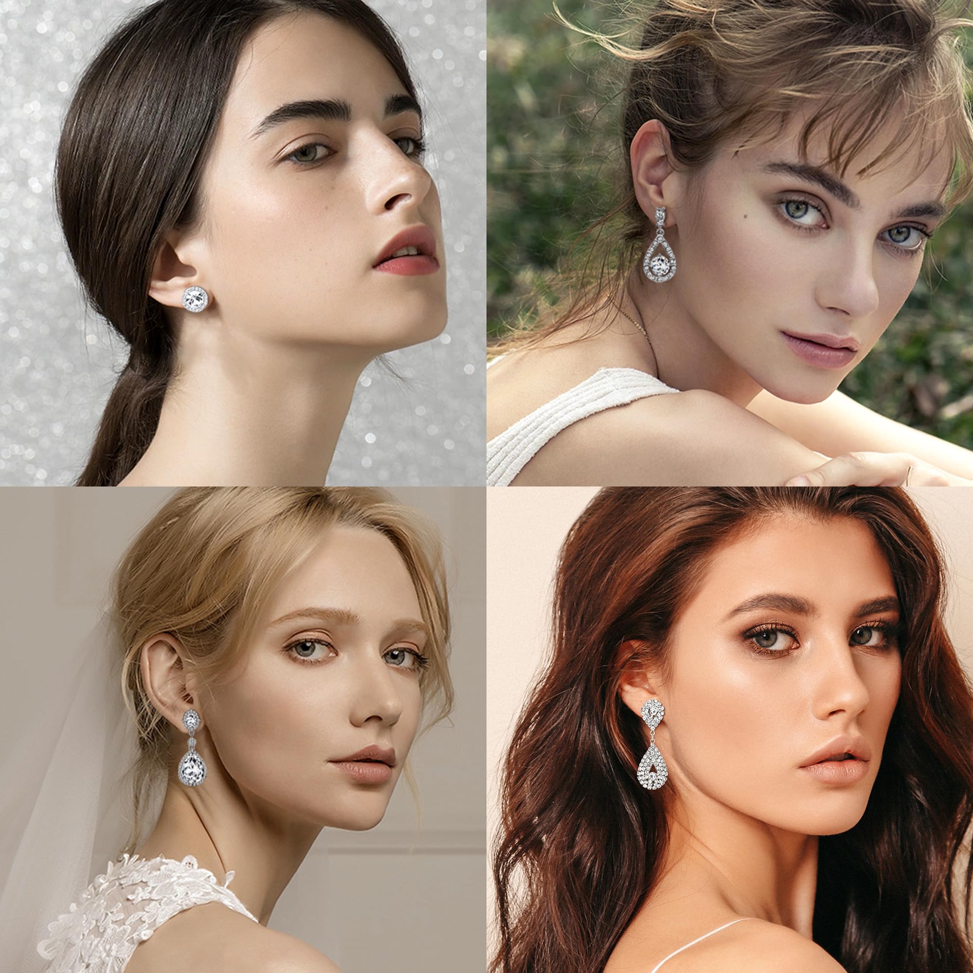 9 Pairs Clip On Earrings for Women - Wedding Bridal Chandelier Teardrop Dangle Earrings Set with Rhinestones - Non-Pierced Jewelry for Brides, Bridesmaids - Perfect for Weddings, Parties, and Special Occasions