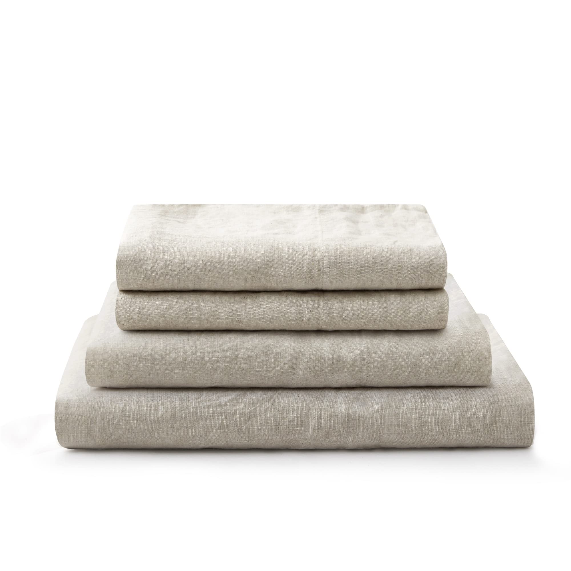 ATLINIA 100% Pure Flax Linen Bed Sheets Set King Size - Stone Washed French Linen Bedding for Farmhouse Style (Set of 4: Deep Pocket Fitted Sheet, Flat Sheet & 2 Pillowcases) - Breathable & Durable for All Seasons - Perfect for Home, Hotel, and Vacation Rental Bedrooms