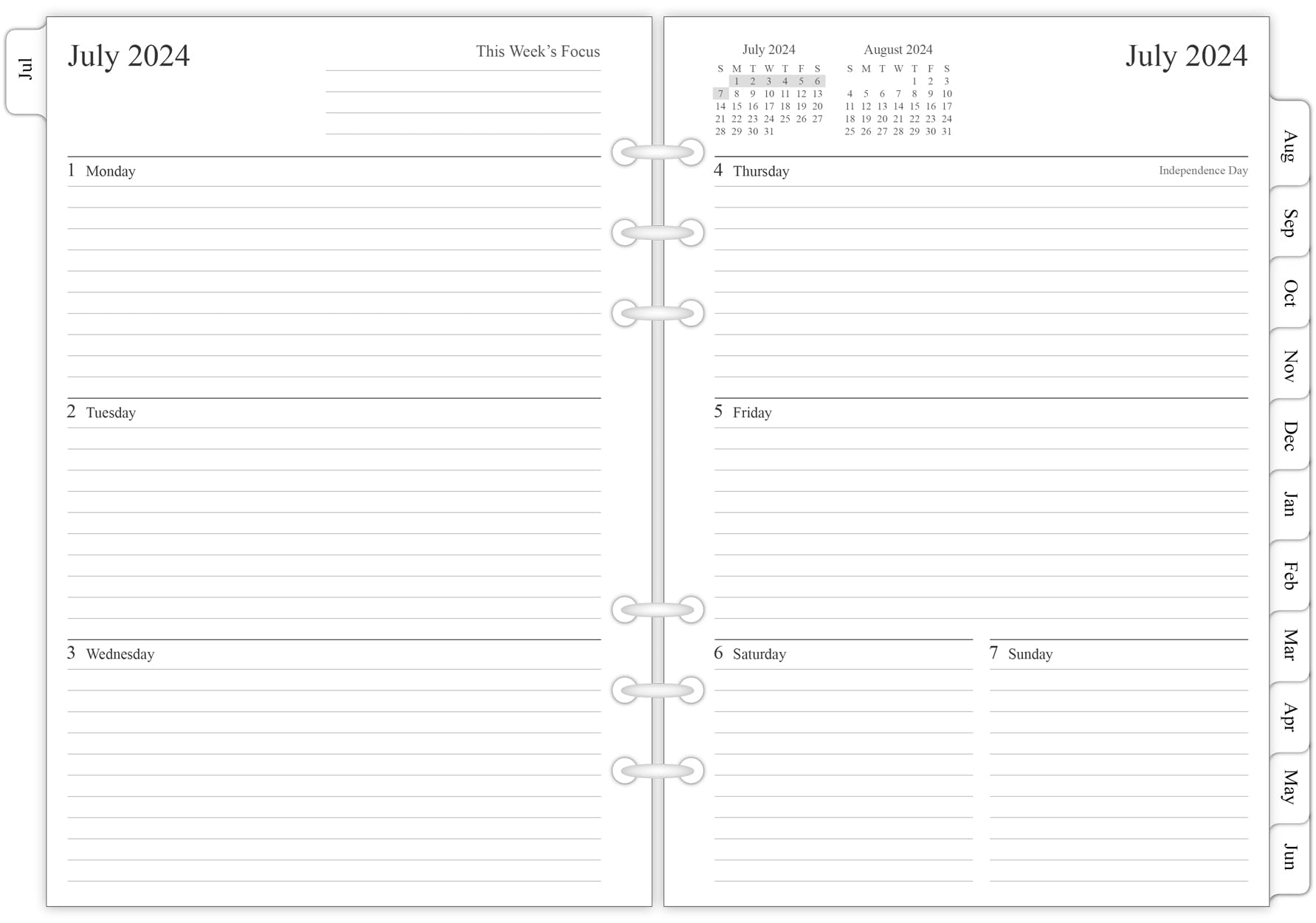 Newestor 2024-2025 Planner Refill - Weekly & Monthly Calendar from July 2024 to June 2025 - 6-Hole Punched for A5 Ring Binder - Perfect for Office, School, and Personal Organization
