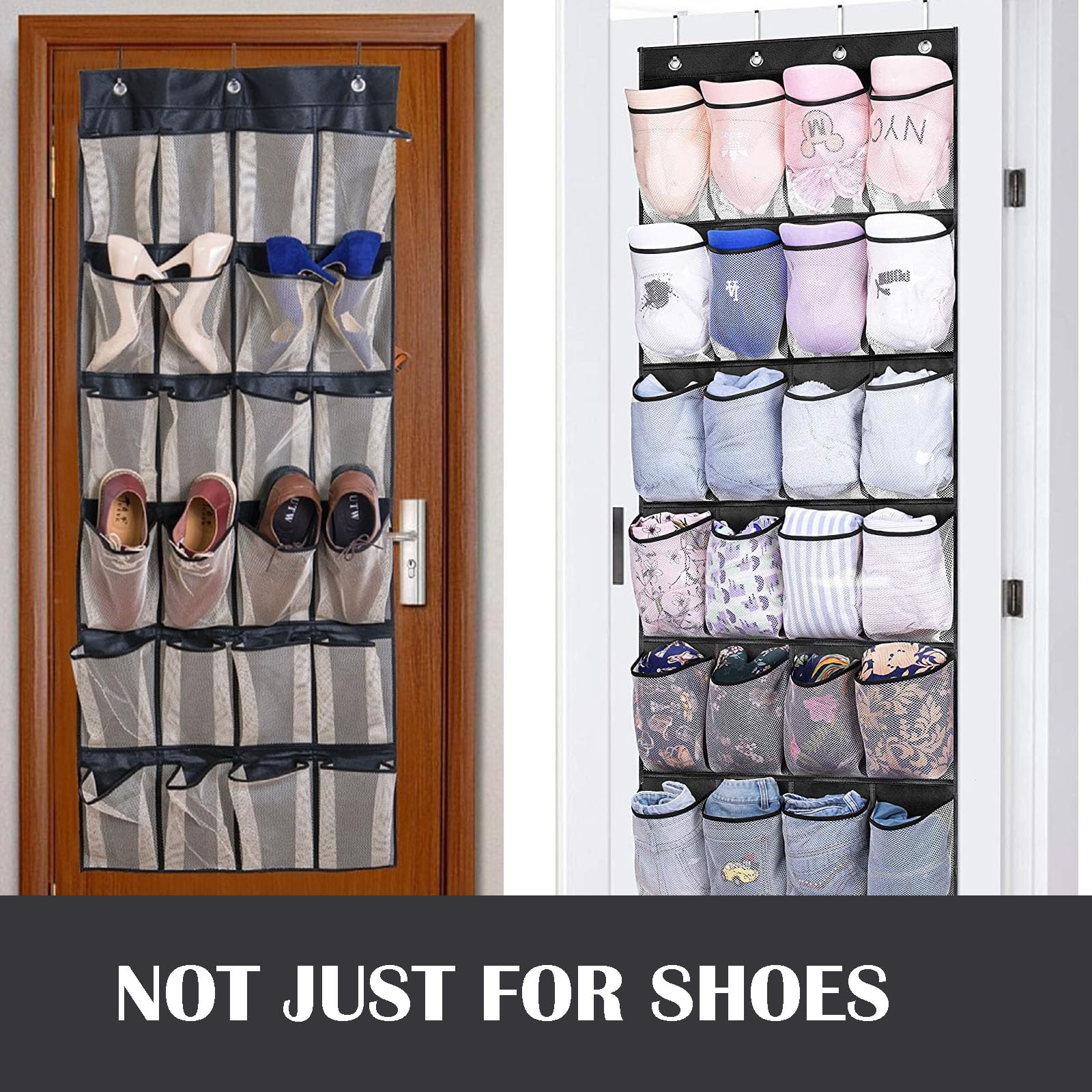 Over the Door Shoe Organizer - 24 Pocket Clear Mesh Hanging Shoe Storage for Closet, Entryway & Cabinet - Space Saving Breathable Wall Holder for Sneakers, Sandals & Boots | Perfect for Small Apartments, Dorm Rooms & Organized Home Storage